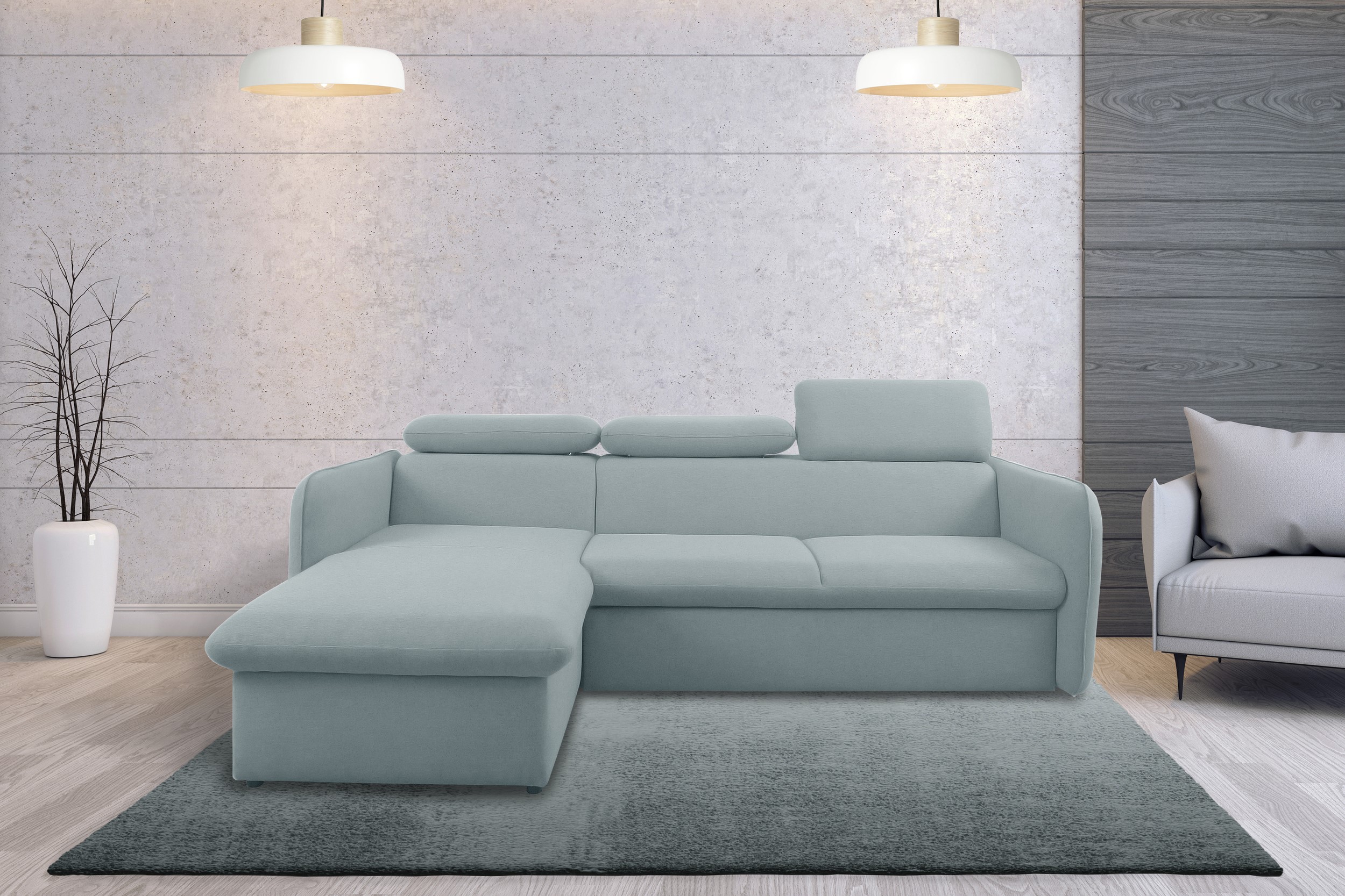 99rooms Amerigo Ecksofa Links Wasserdichtes Velours Grau