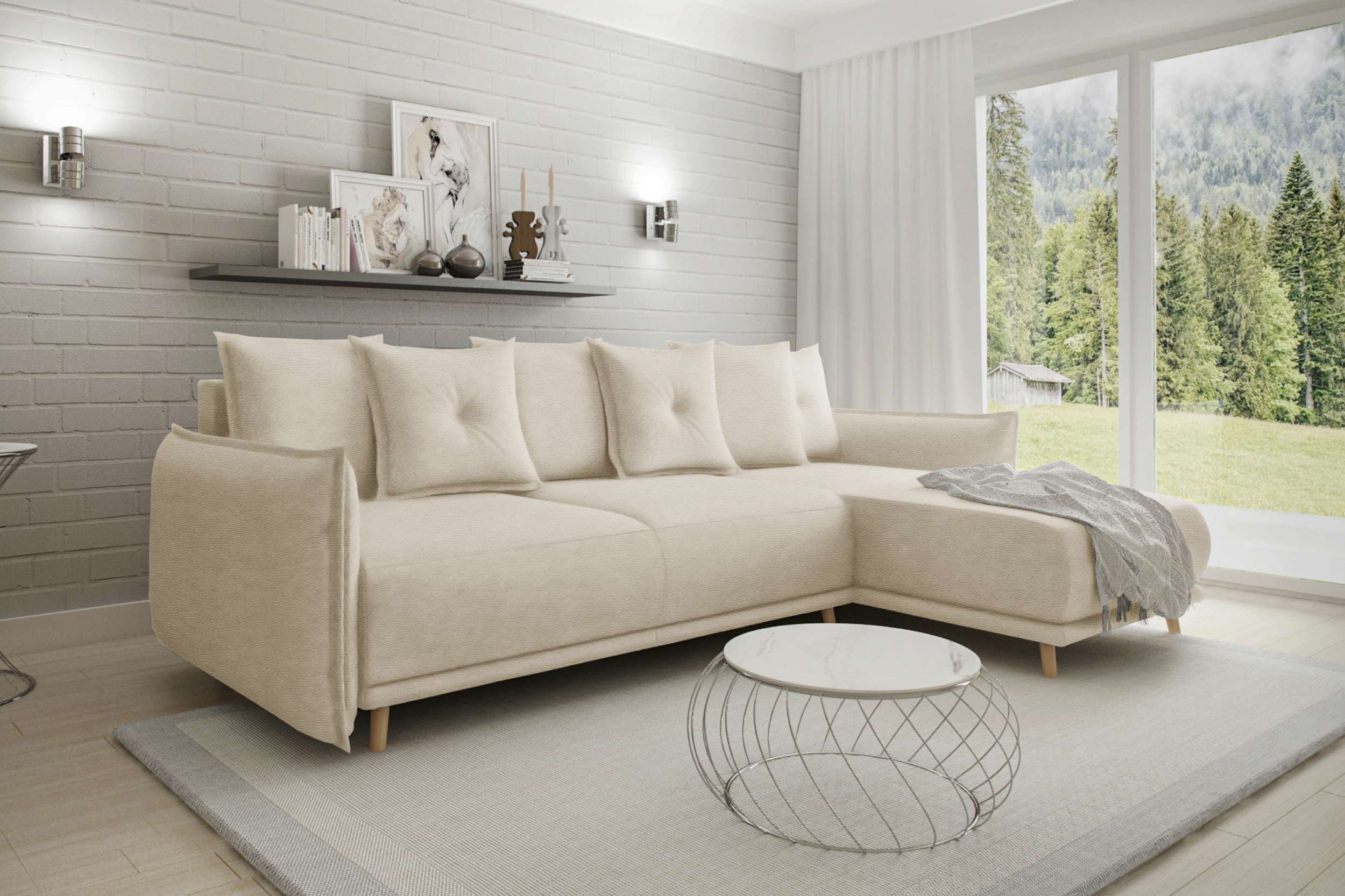 99rooms Mauri Ecksofa Kunstleder CAYENNE Champagner Rechts