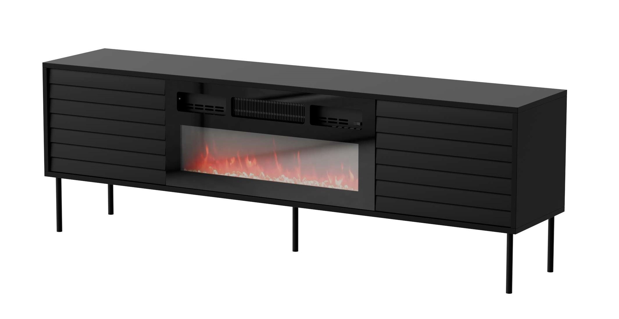 99rooms Corn Lowboard Schwarz Matt mit Kamin