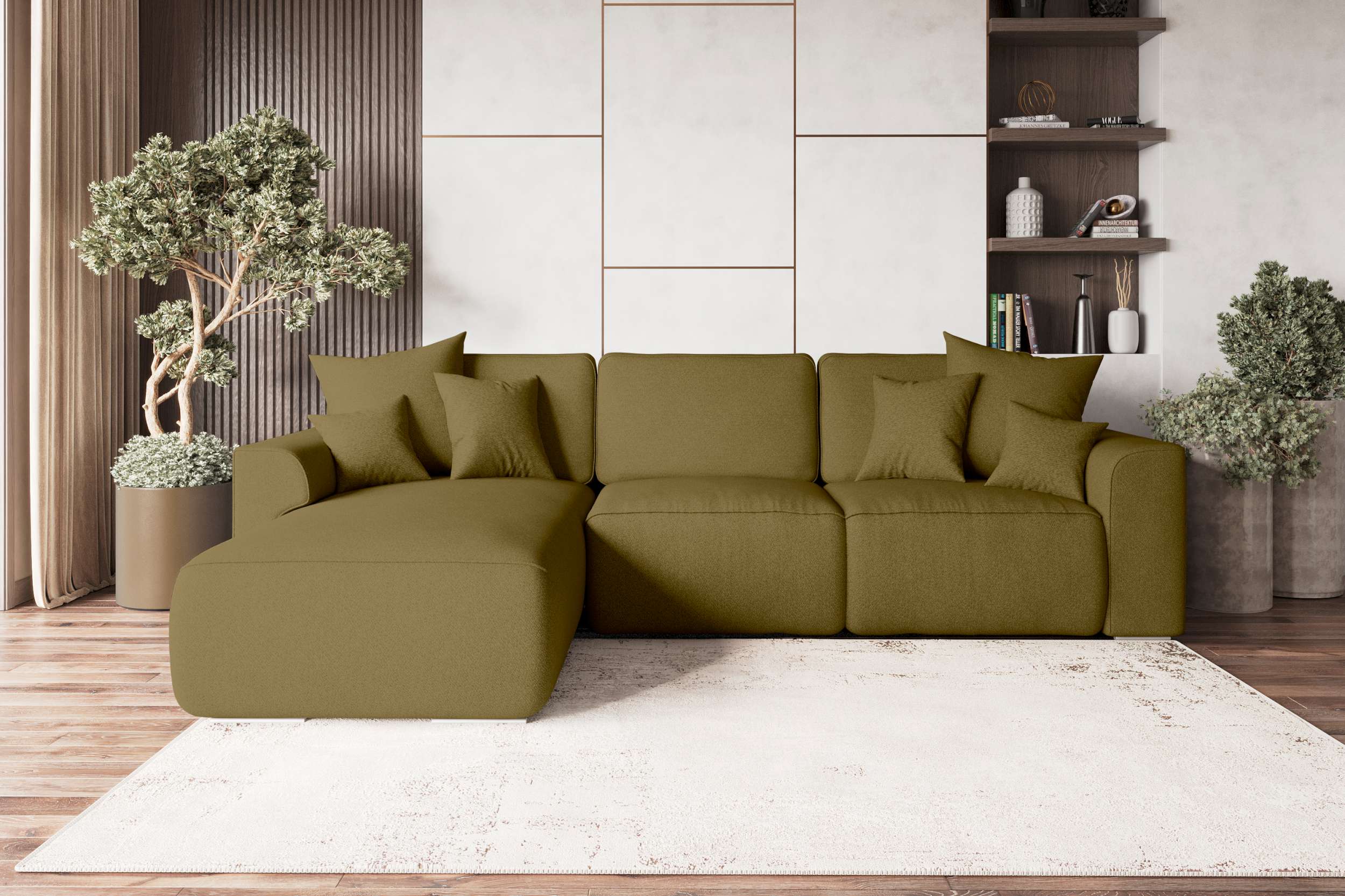 99rooms Gusto Ecksofa Strukturstoff NEVE Khaki Links ohne Schlaffunktion