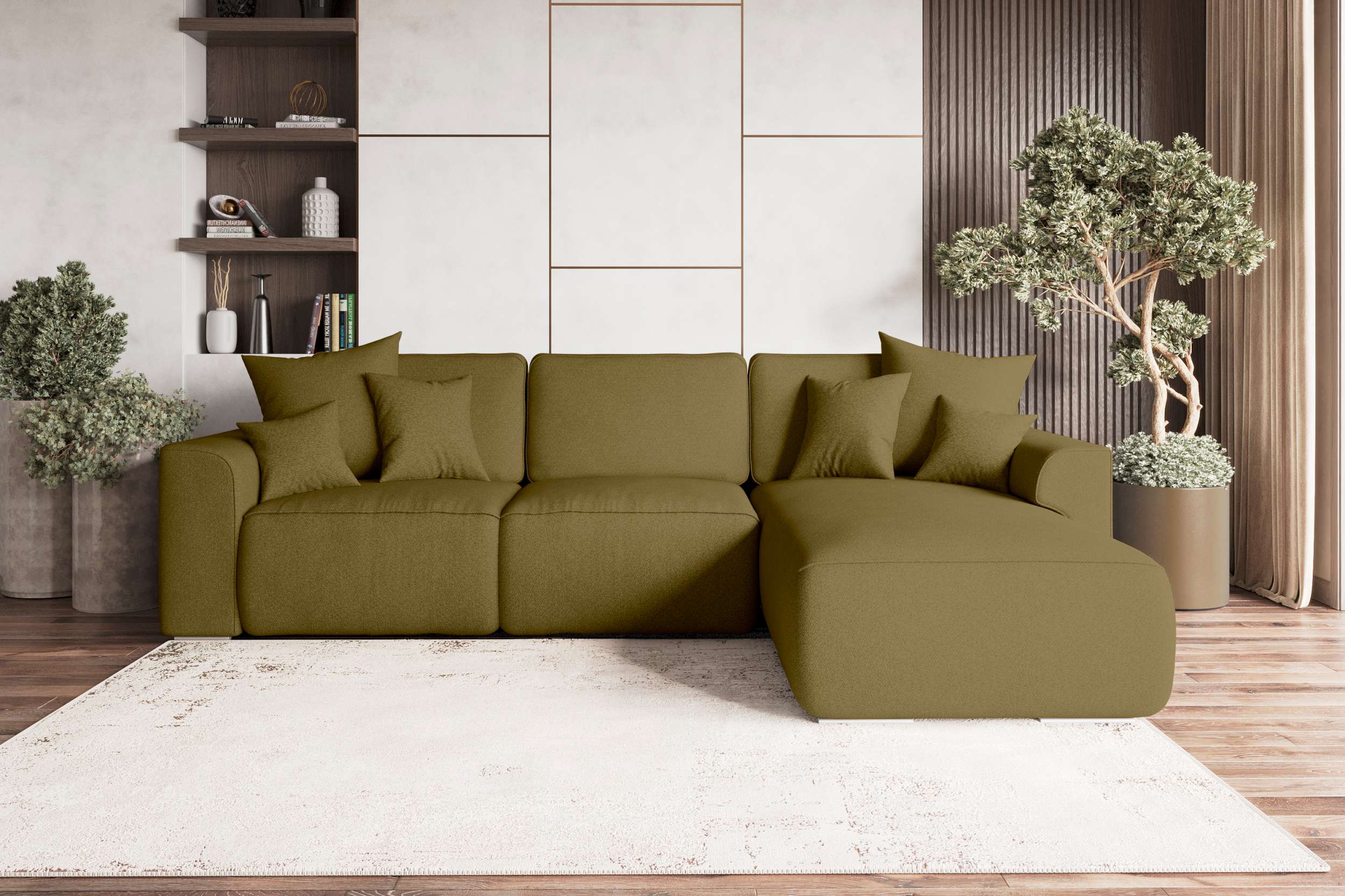 99rooms Gusto Ecksofa Strukturstoff NEVE Khaki Rechts mit Schlaffunktion