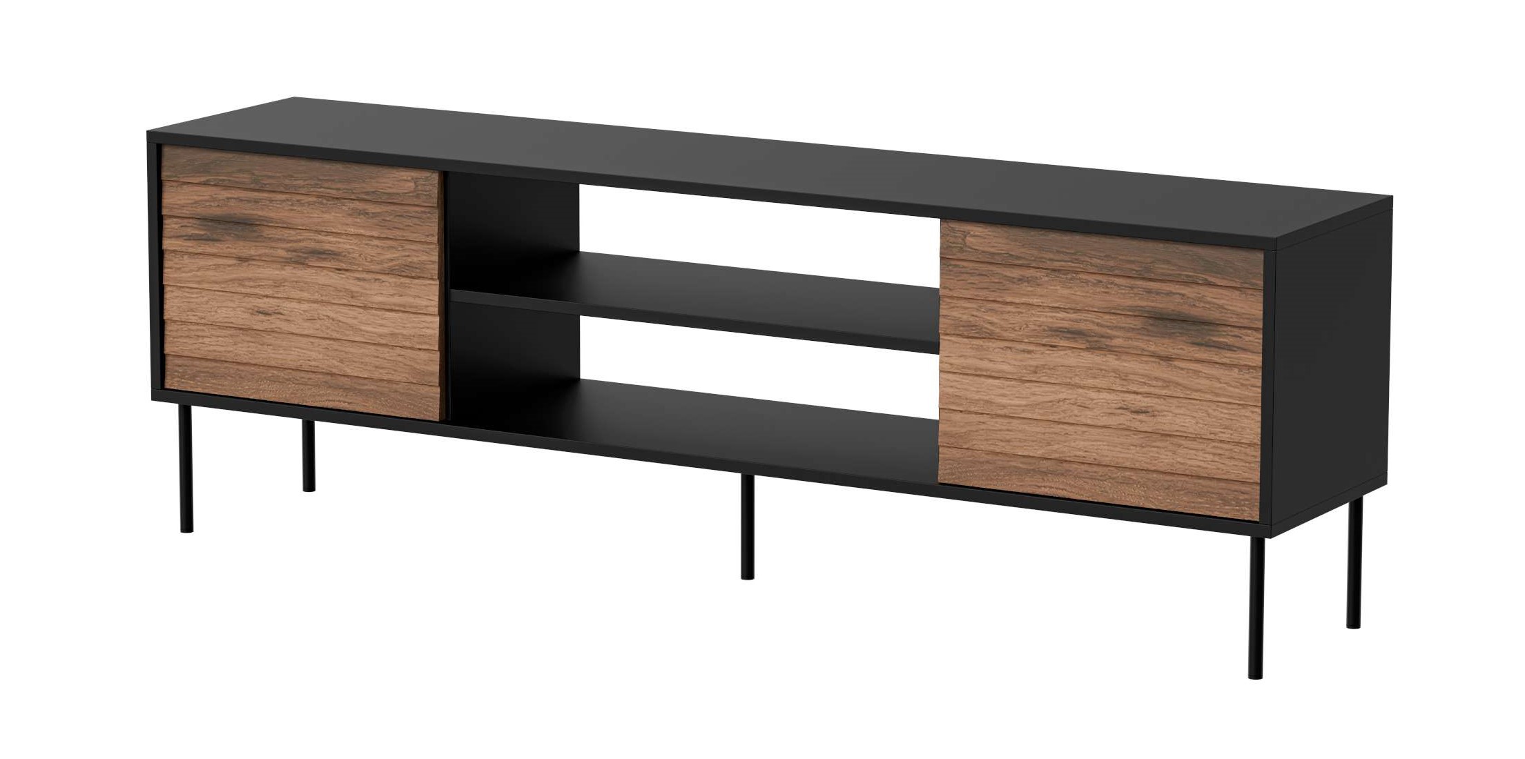 99rooms Corn Lowboard Schwarz Matt Walnuss ohne Kamin