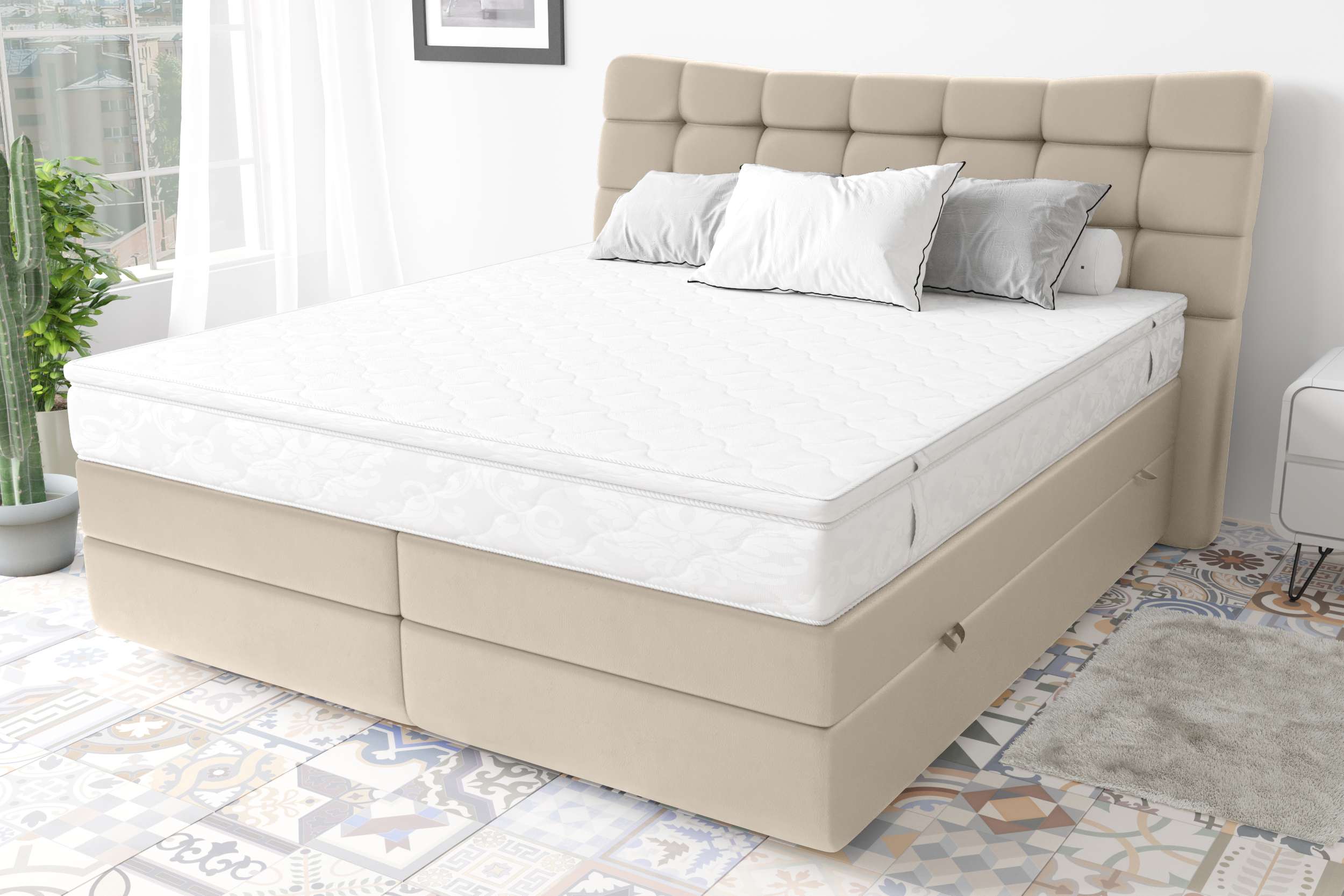 99rooms Santorini Boxspringbett Kunstleder MADRYT Champagner 140x200 cm Taschen-Federung