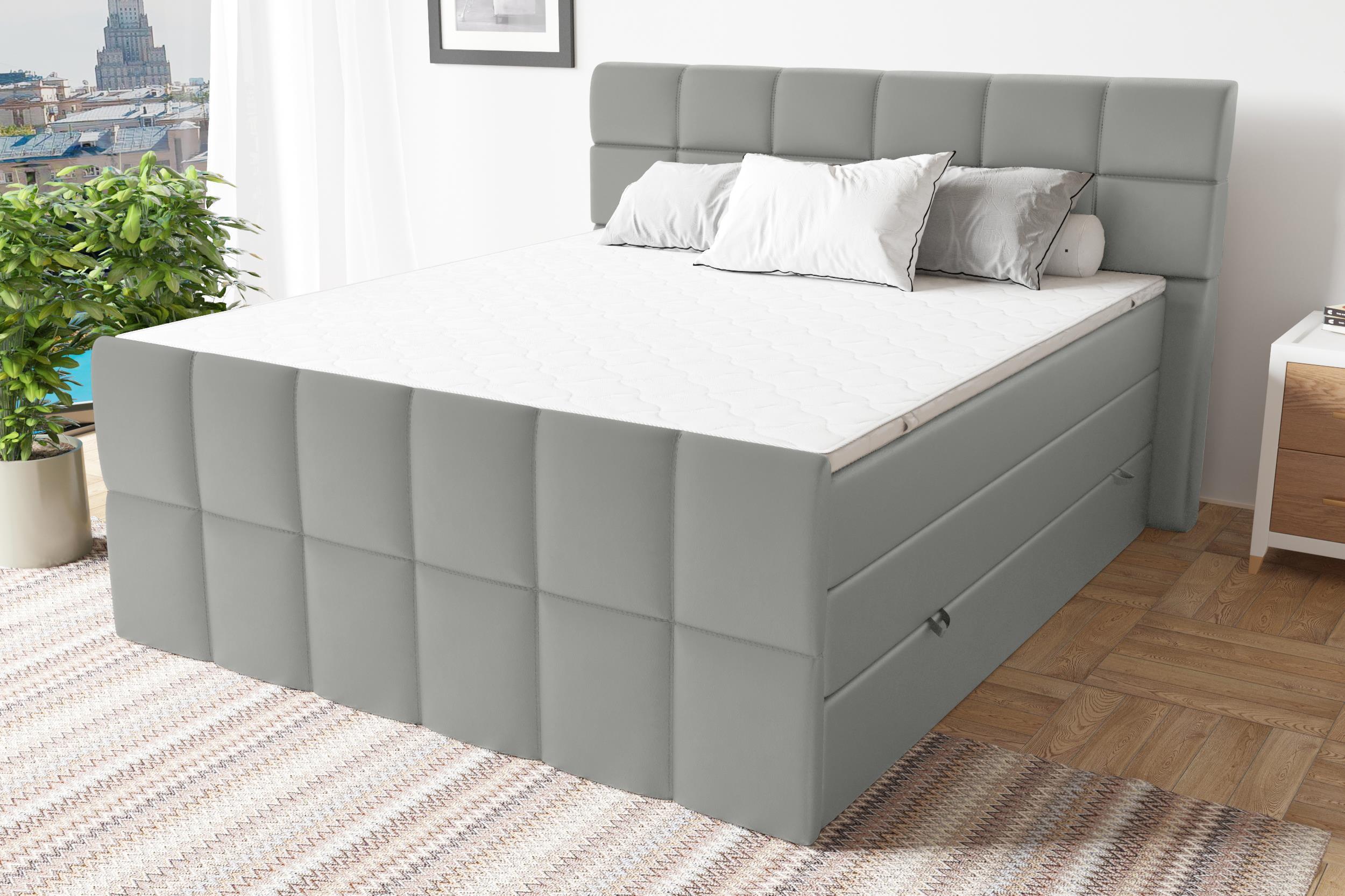 99rooms Dario Boxspringbett Kunstleder MADRYT Hellgrau 140x200 cm Taschen-Federung