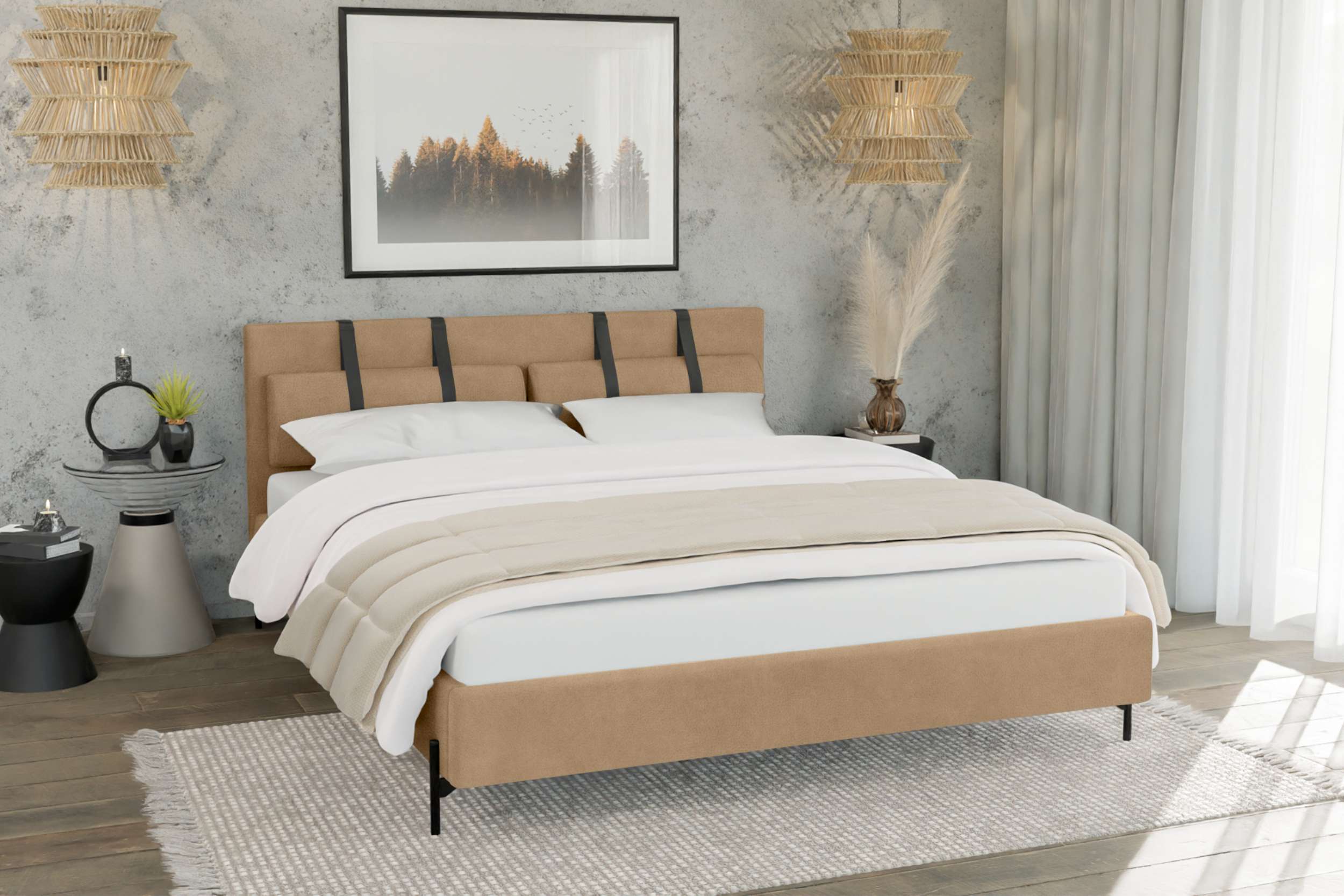 99rooms Stella Polsterbett 140x200 cm Kunstwildleder ZARIA Korallenrot