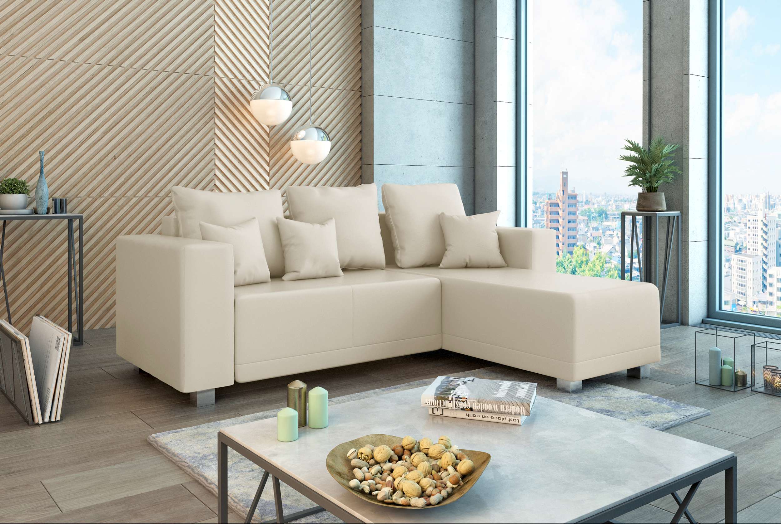 99rooms Francesca Ecksofa Kunstleder CAYENNE Champagner Rechts