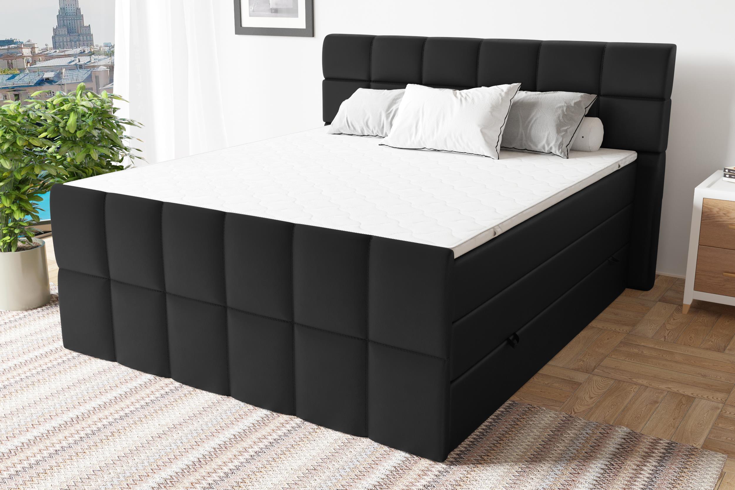 99rooms Dario Boxspringbett Kunstleder MADRYT Schwarz 140x200 cm Taschen-Federung