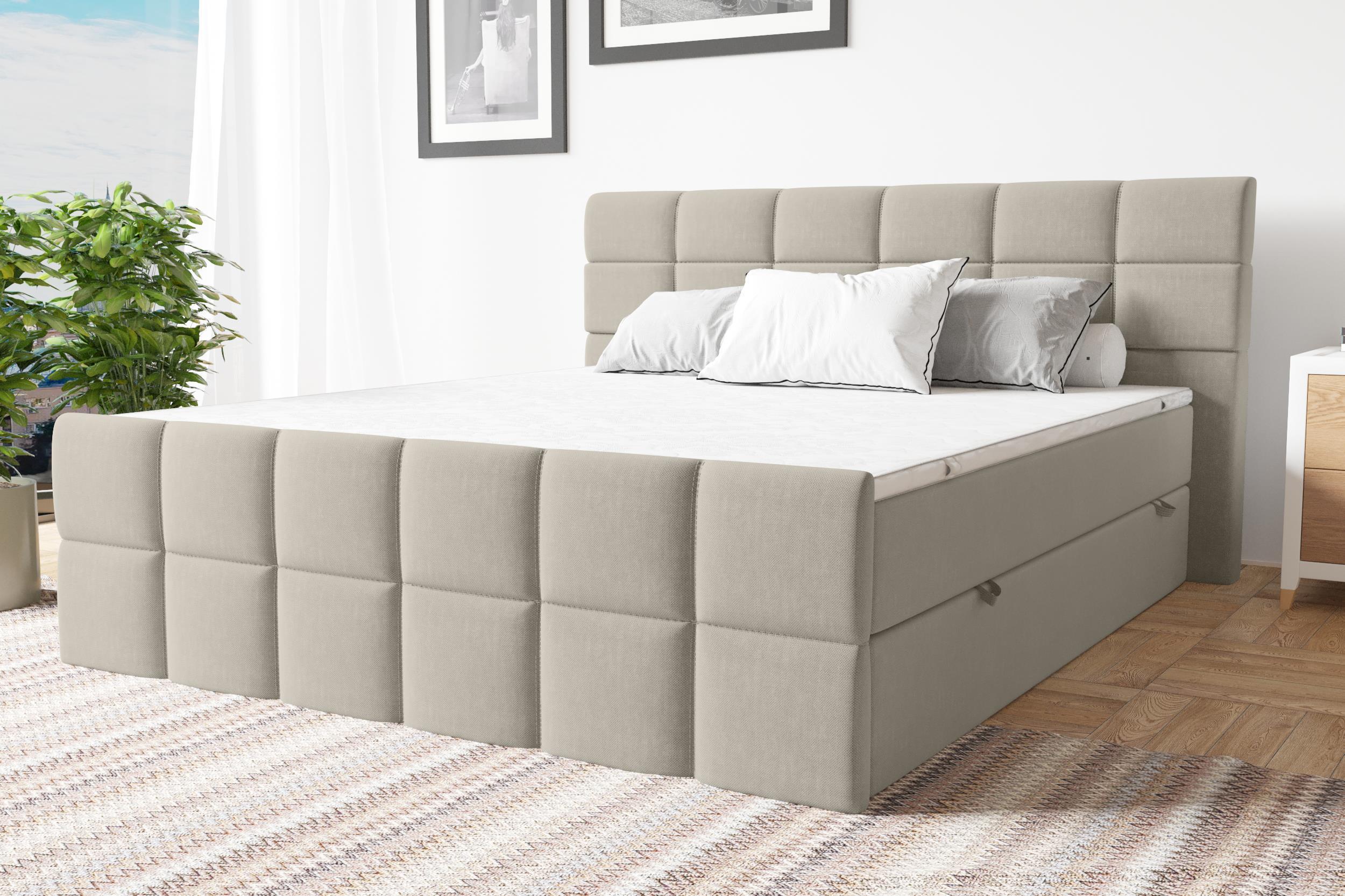 99rooms Dunkan Boxspringbett Strukturstoff INARI Beige 140x200 cm Taschen-Federung