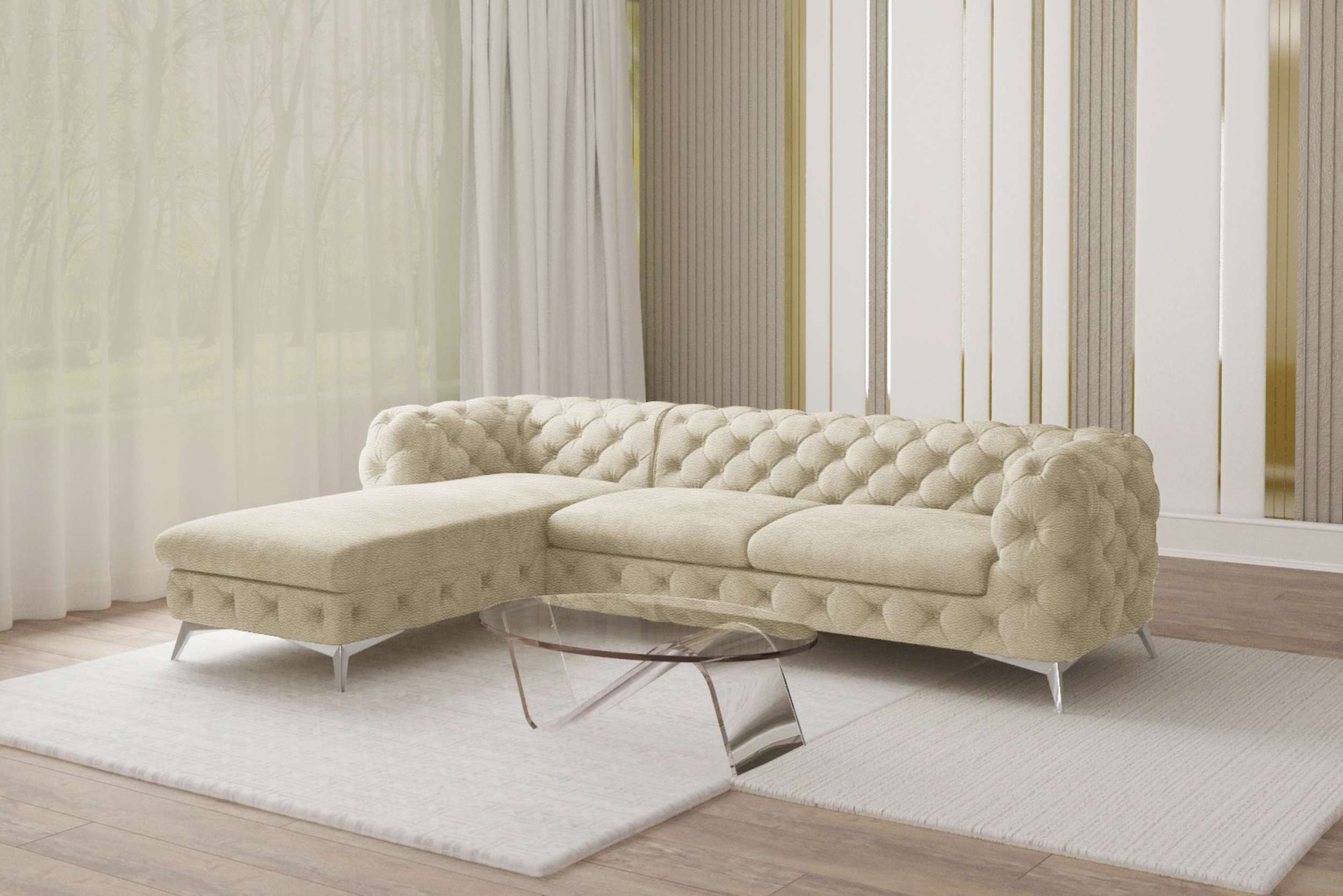 99rooms Poseidon Ecksofa Kunstleder CAYENNE Champagner Links