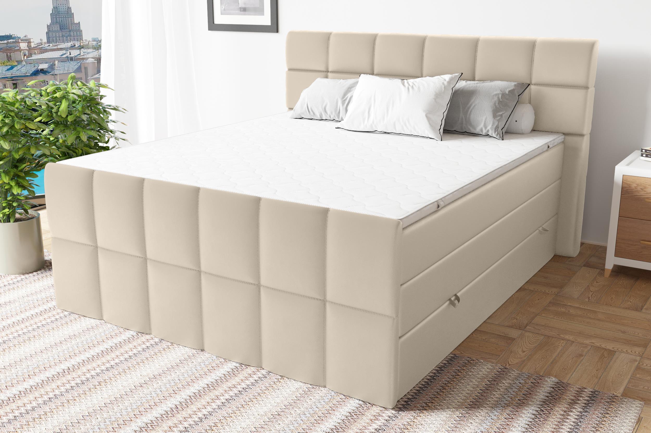 99rooms Dario Boxspringbett Kunstleder MADRYT Champagner 140x200 cm Bonell-Federung