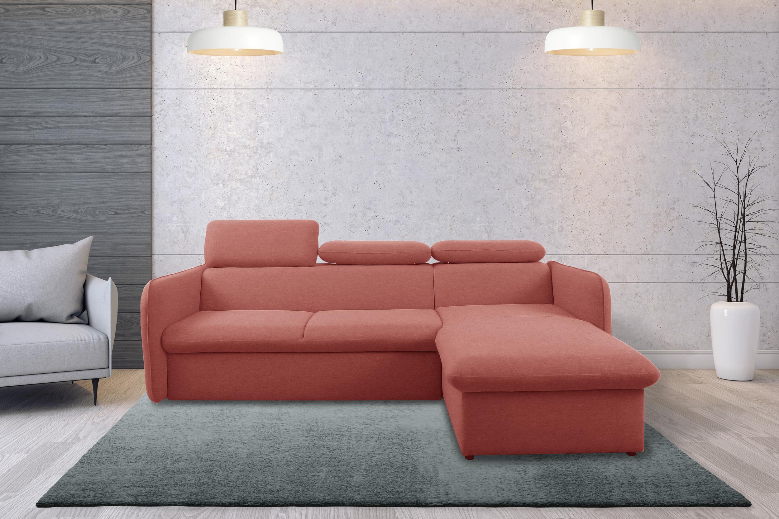 99rooms Amerigo Ecksofa Rechts Plüsch Dunkelrosa