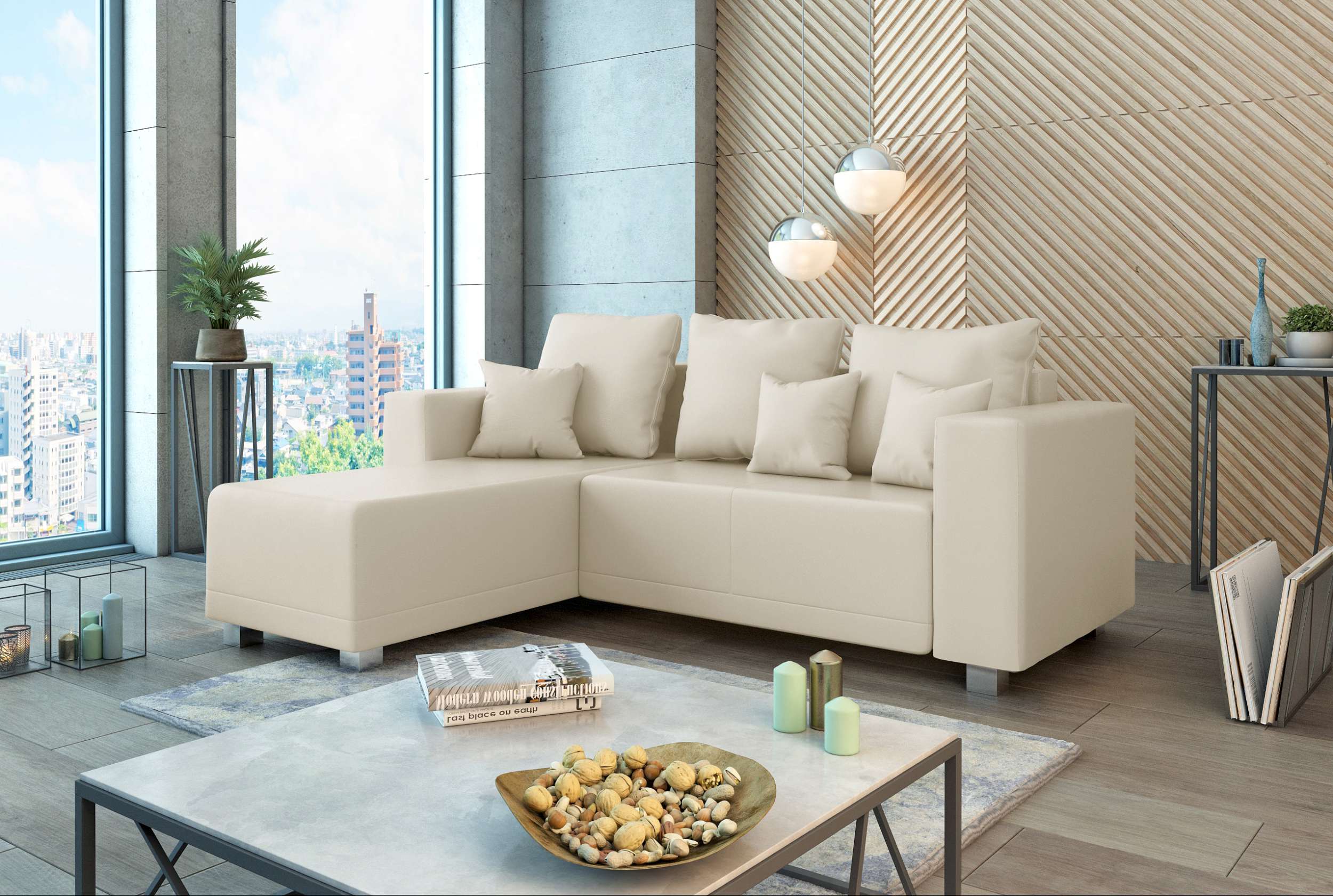 99rooms Francesca Ecksofa Kunstleder CAYENNE Champagner Links