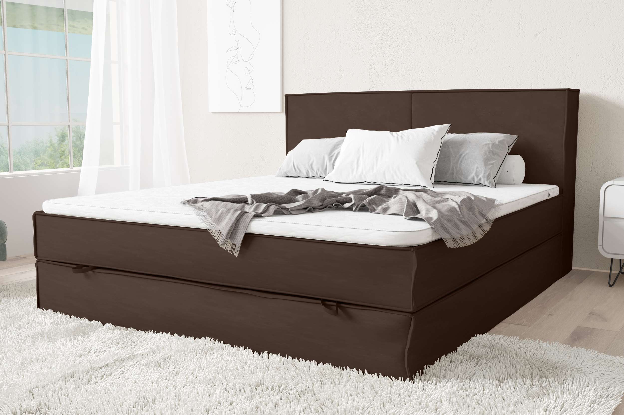 99rooms Samson Boxspringbett  120x200 cm Velours SORO Mocco Taschen-Federung