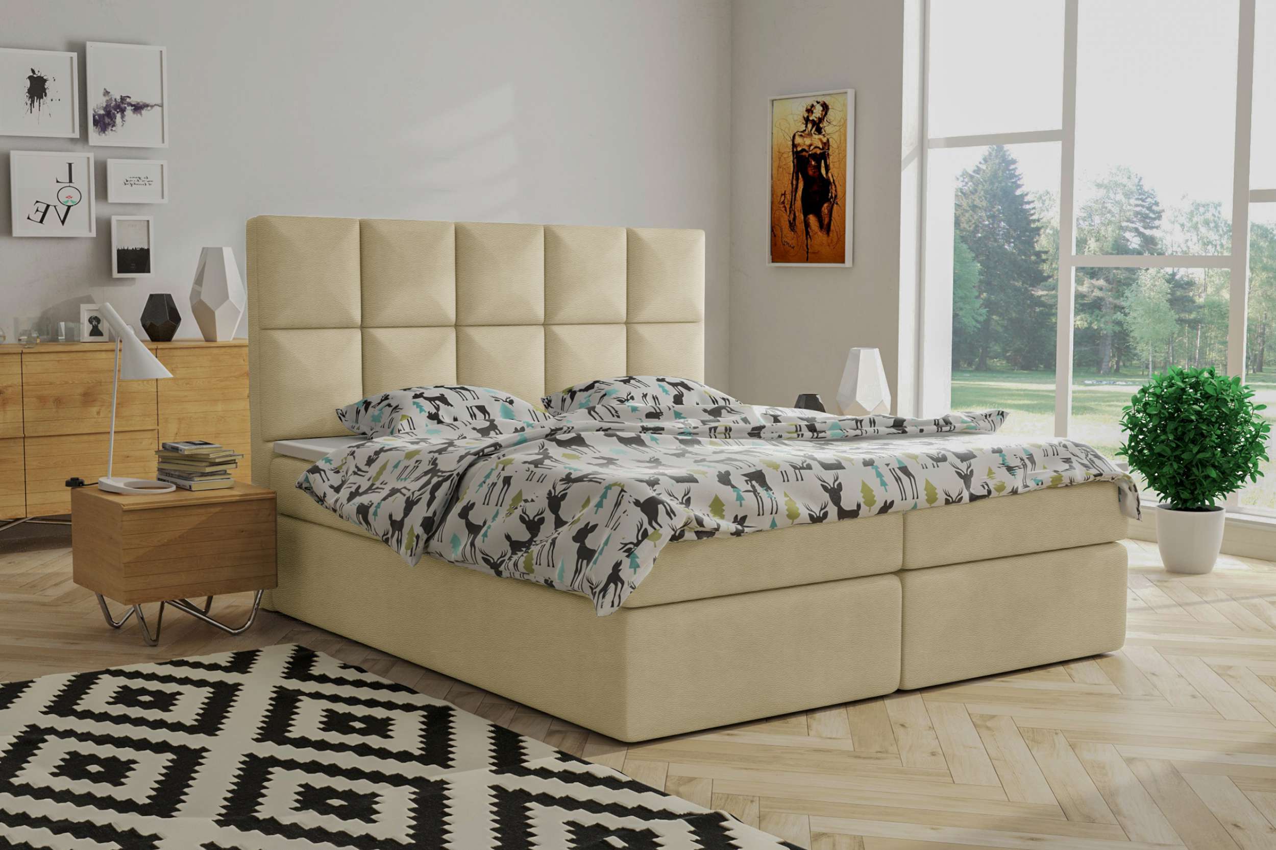 99rooms Spirit Boxspringbett Kunstleder CAYENNE Champagner 140x200 cm ohne Topper