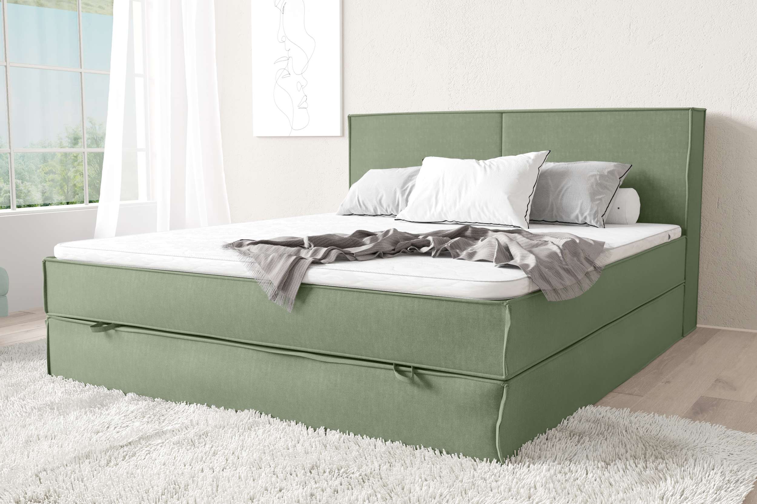 99rooms Samson Boxspringbett   120x200 cm Strukturstoff INARI Minze Taschen-Federung