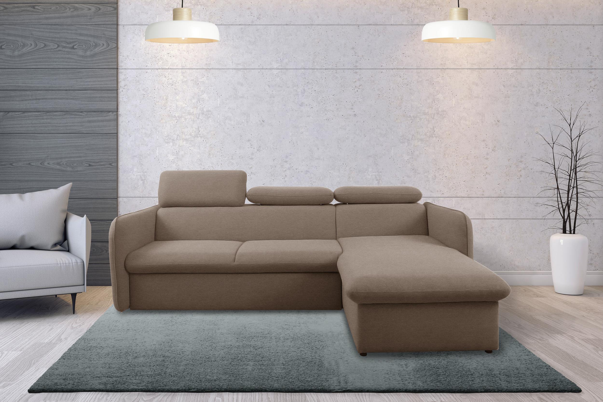 99rooms Amerigo Ecksofa Rechts Plüsch Hellbraun