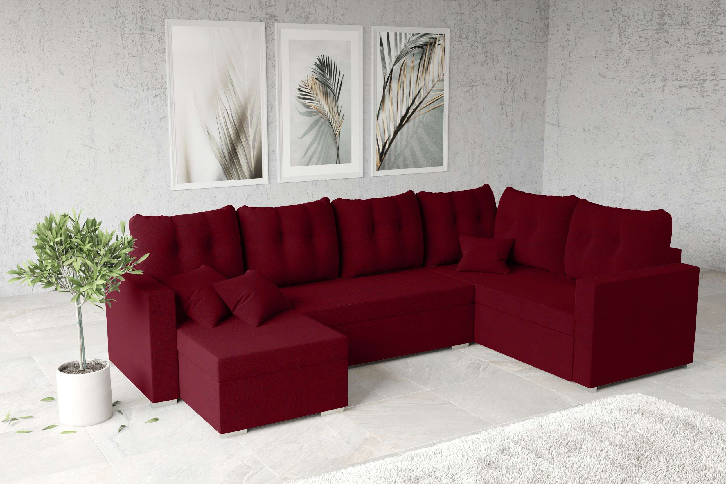 99rooms Diego Wohnlandschaft Bordeaux Velours KRONOS Links