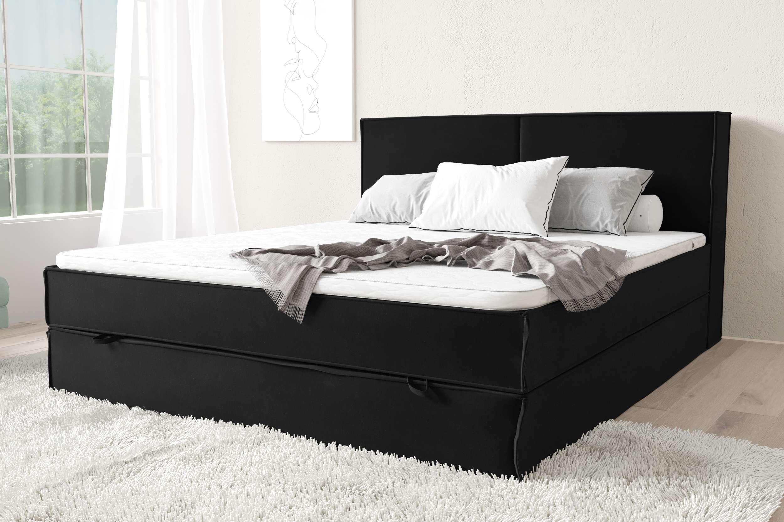 99rooms Samson Boxspringbett 120x200 cm Velours KRONOS Schwarz Taschen-Federung