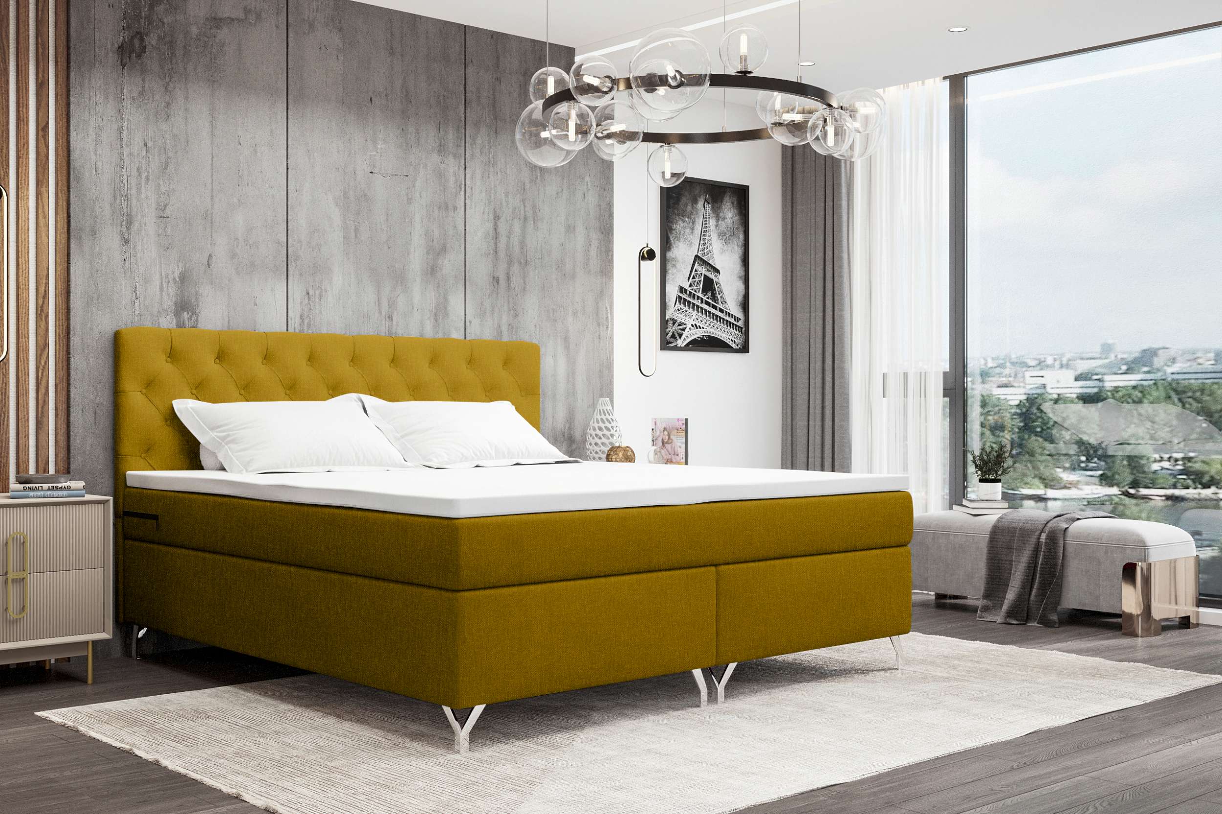99rooms Prestige Boxspringbett 140x200 cm Webstoff MALMO_NEW Gelb