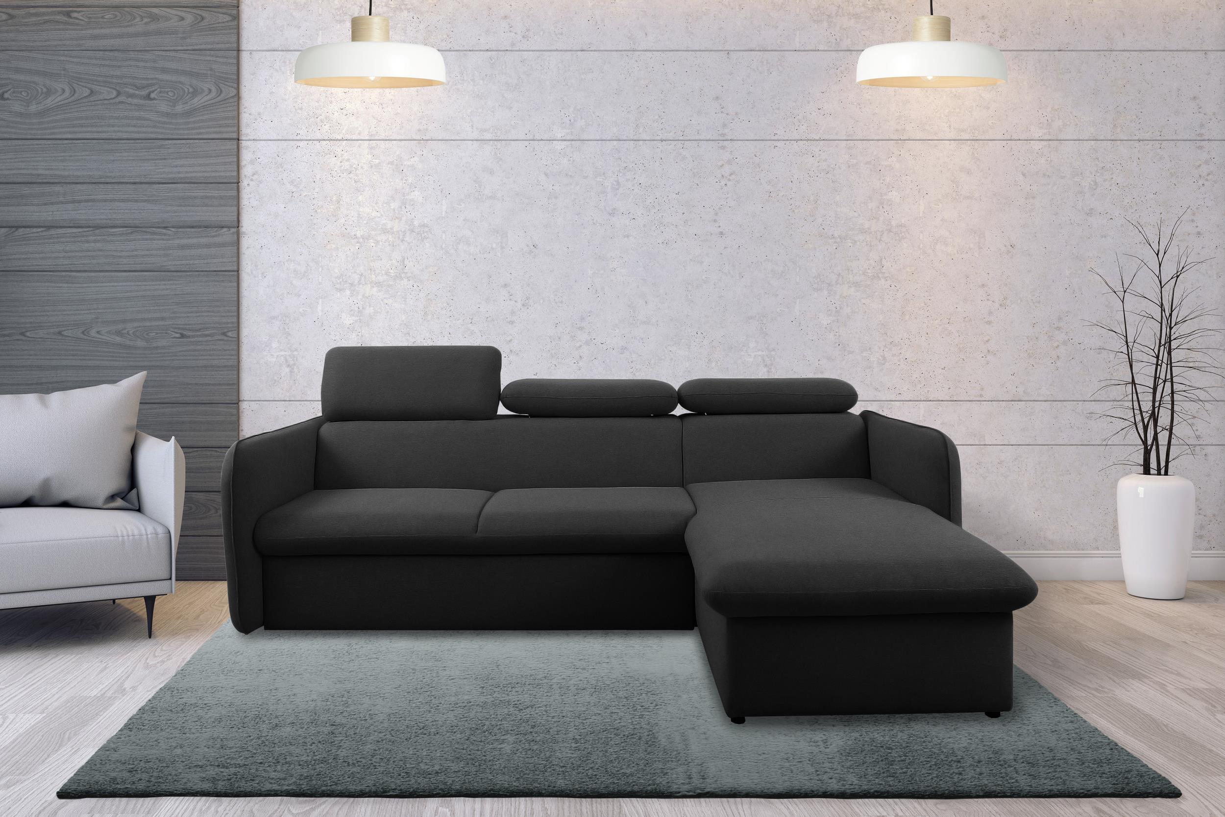 99rooms Amerigo Ecksofa Rechts Wasserdichtes Velours Schwarz