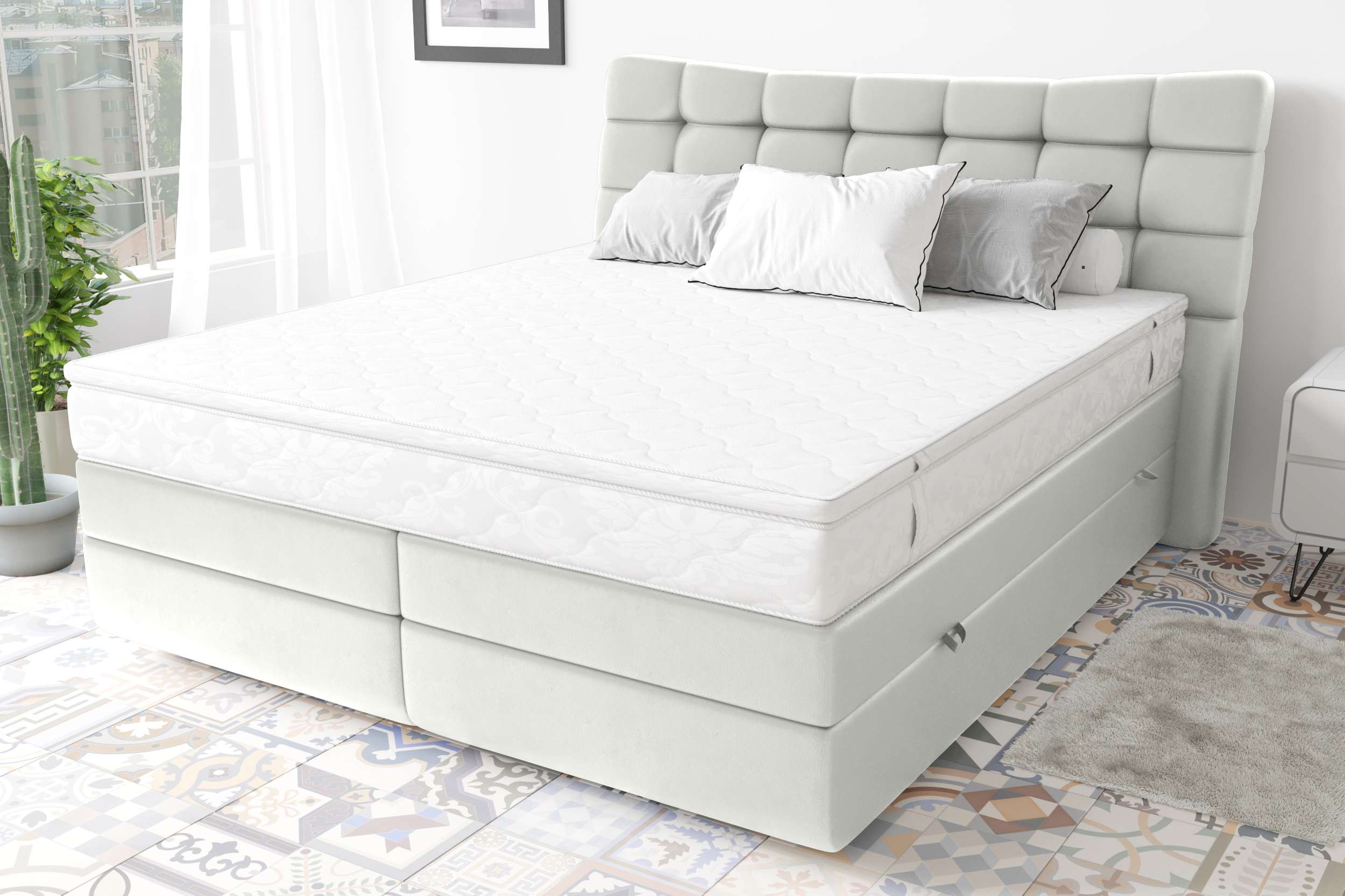 99rooms Santorini Boxspringbett Kunstleder MADRYT Weiß 140x200 cm Taschen-Federung