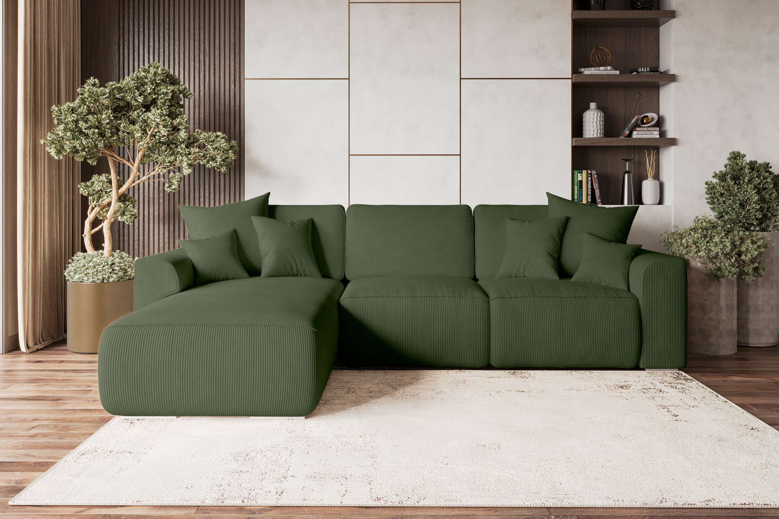 99rooms Gusto Ecksofa Cordstoff POSO Khaki Links ohne Schlaffunktion