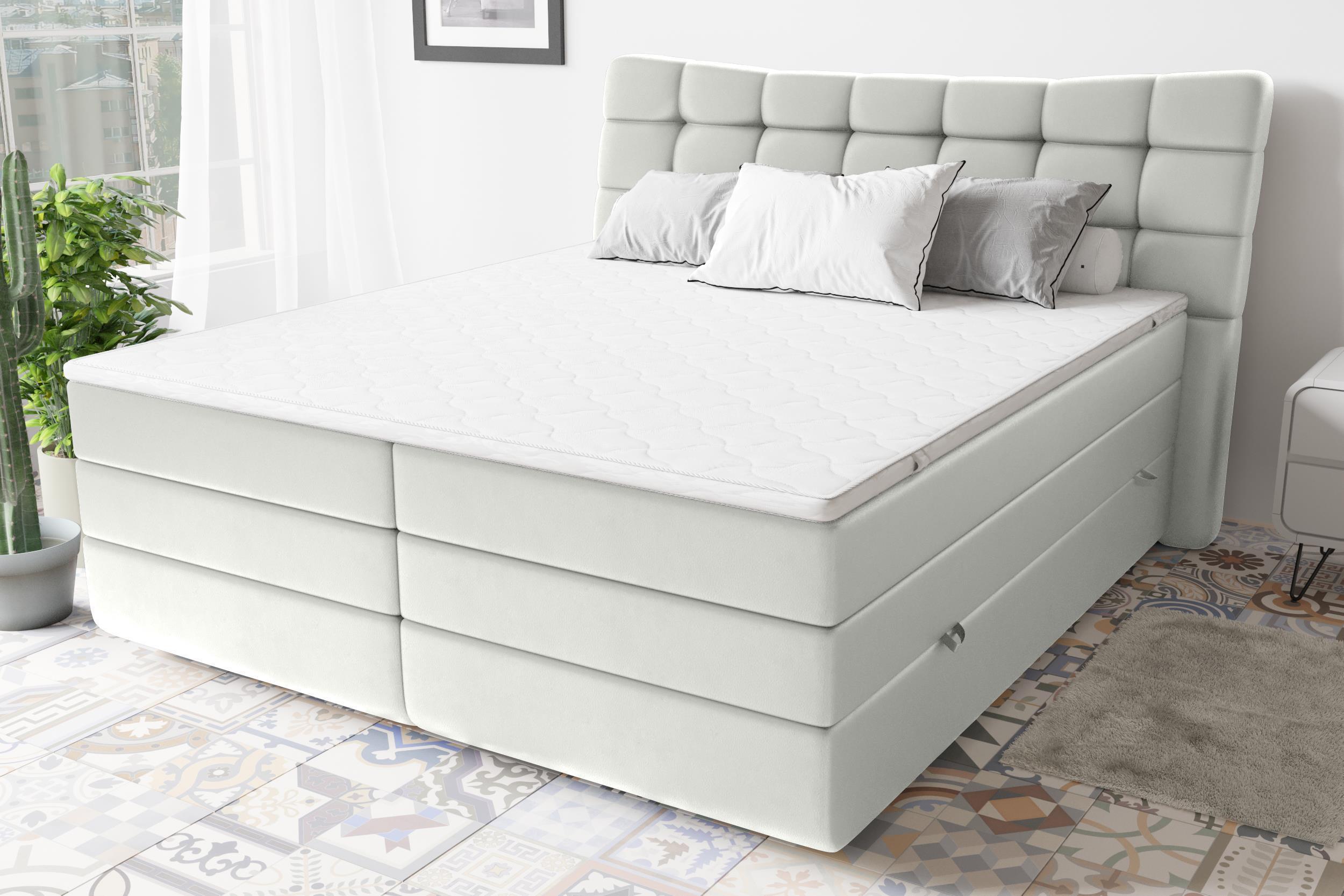 99rooms Leonhard Boxspringbett Kunstleder MADRYT Weiß 140x200 cm Taschen-Federung