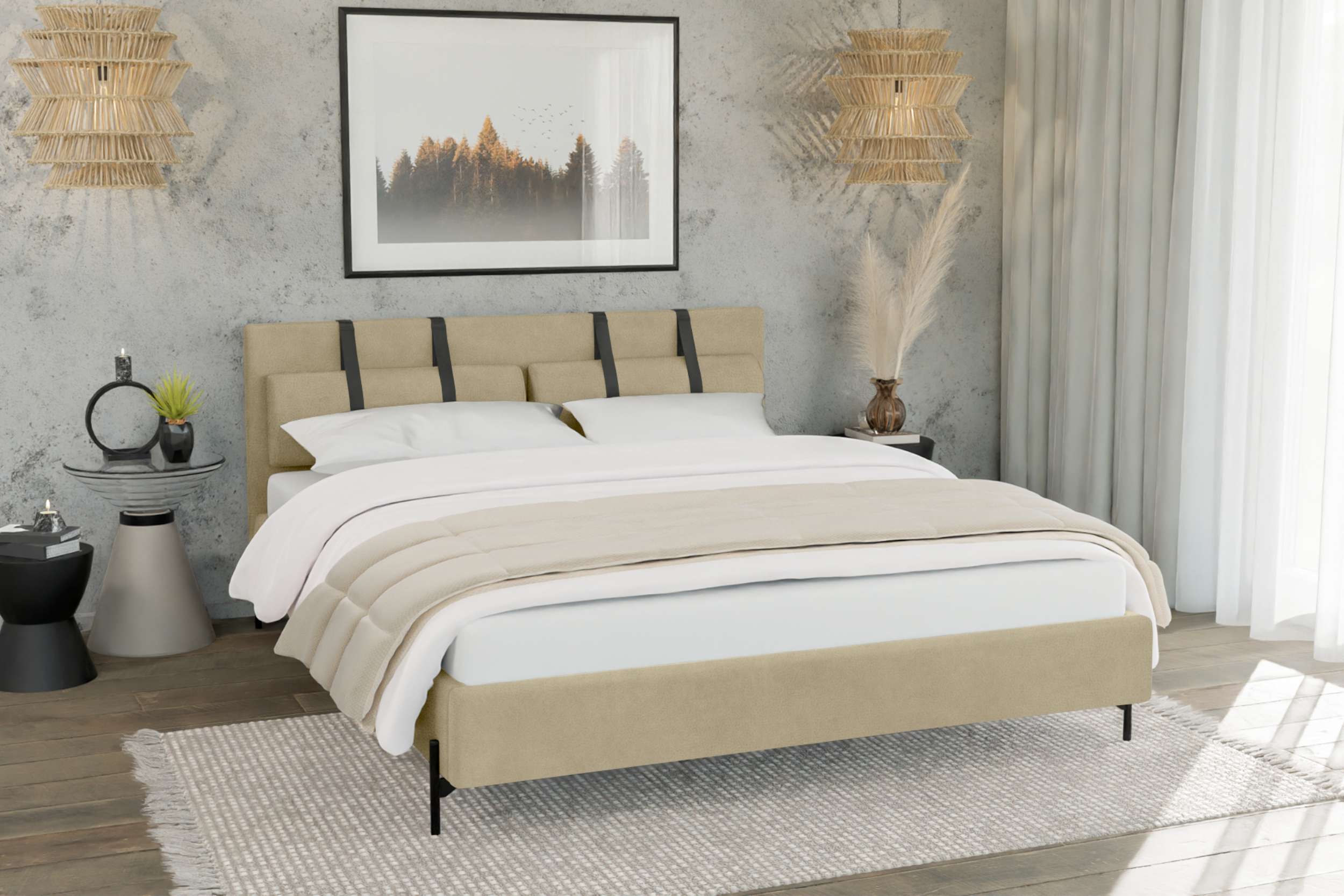 99rooms Stella Polsterbett 140x200 cm Kunstwildleder ZARIA Creme