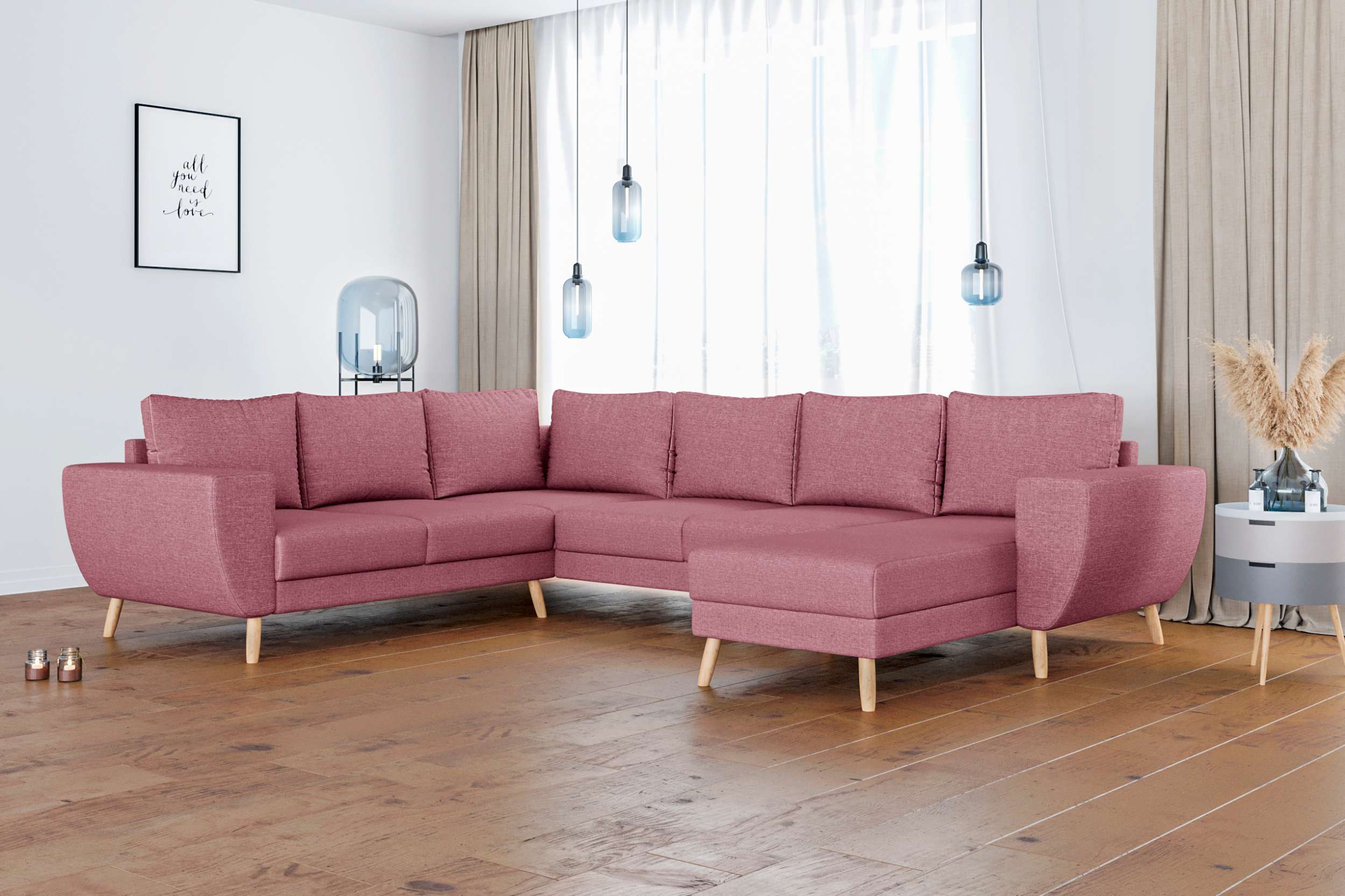 99rooms Apollo Wohnlandschaft Strukturstoff LARS Rosa Rechts