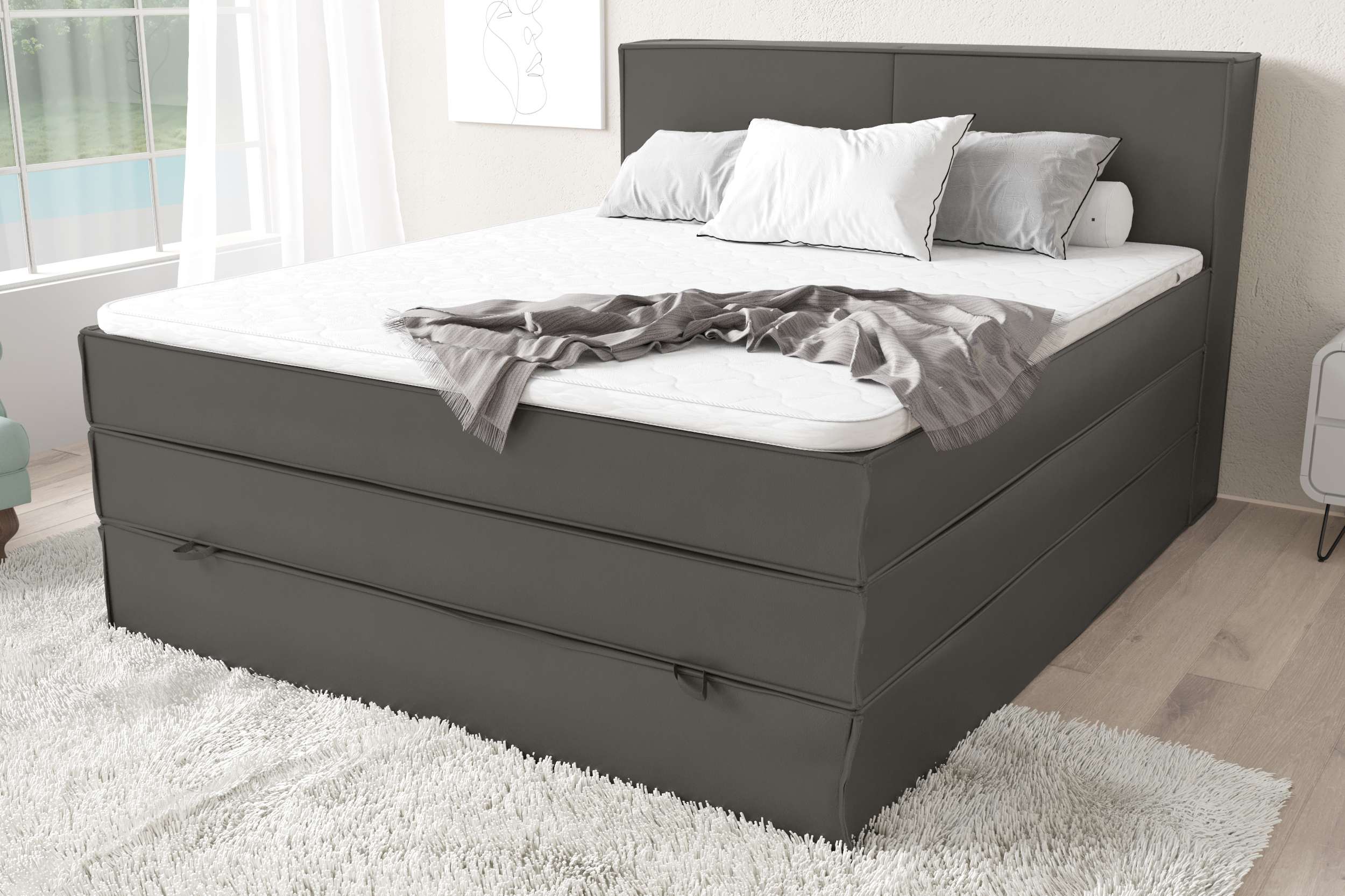 99rooms Santiago Boxspringbett Beton Kunstleder MADRYT 120x200 cm Taschen-Federung