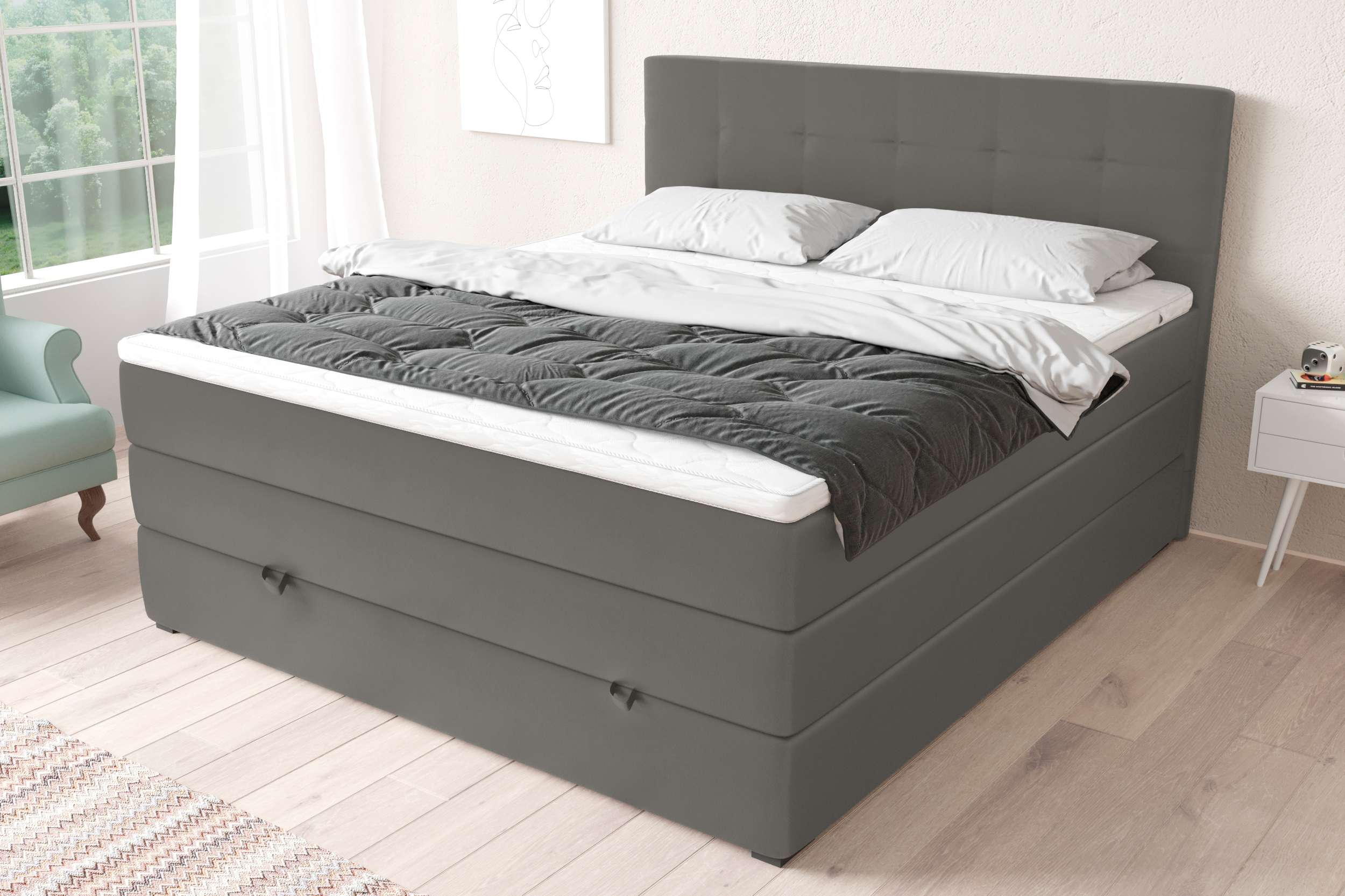 99rooms Madagaskar Boxspringbett Kunstleder MADRYT Beton 140x200 cm Taschen-Federung