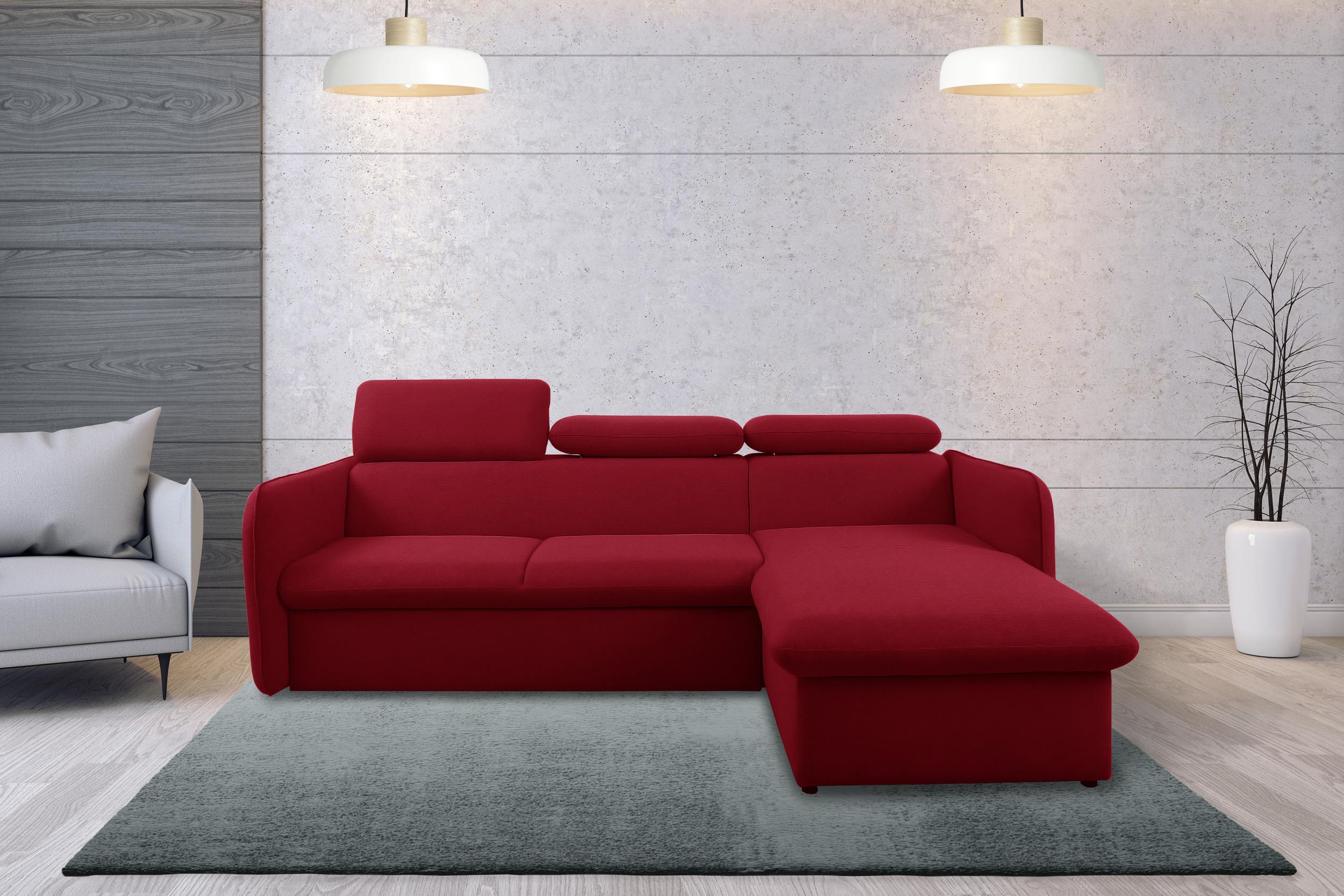 99rooms Amerigo Ecksofa Rechts Wasserdichtes Velours Bordeaux