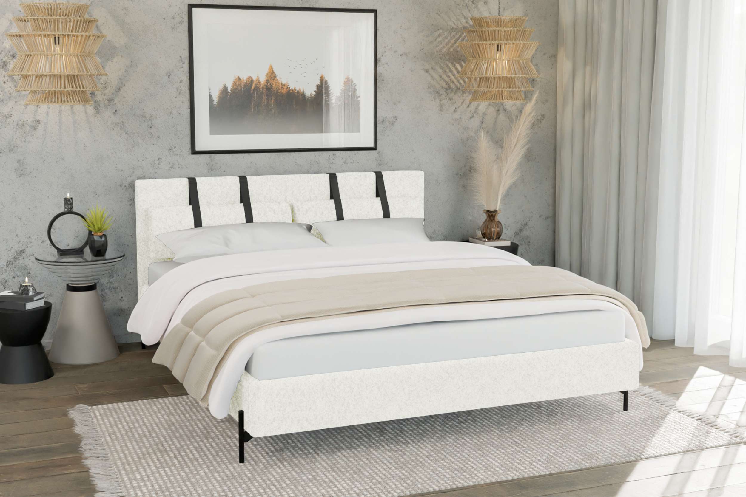 99rooms Stella Polsterbett 160x200 cm Boucle-Stoff ABRIAMO Weiß