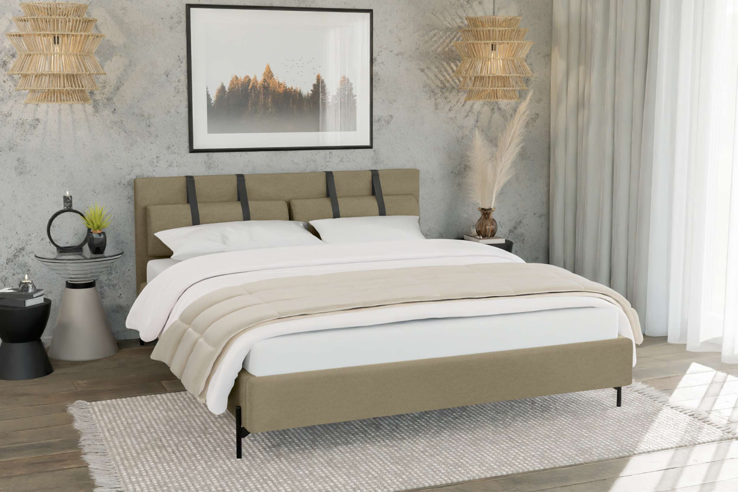 99rooms Stella Polsterbett 140x200 cm Velours ELEMENT Cappuccino