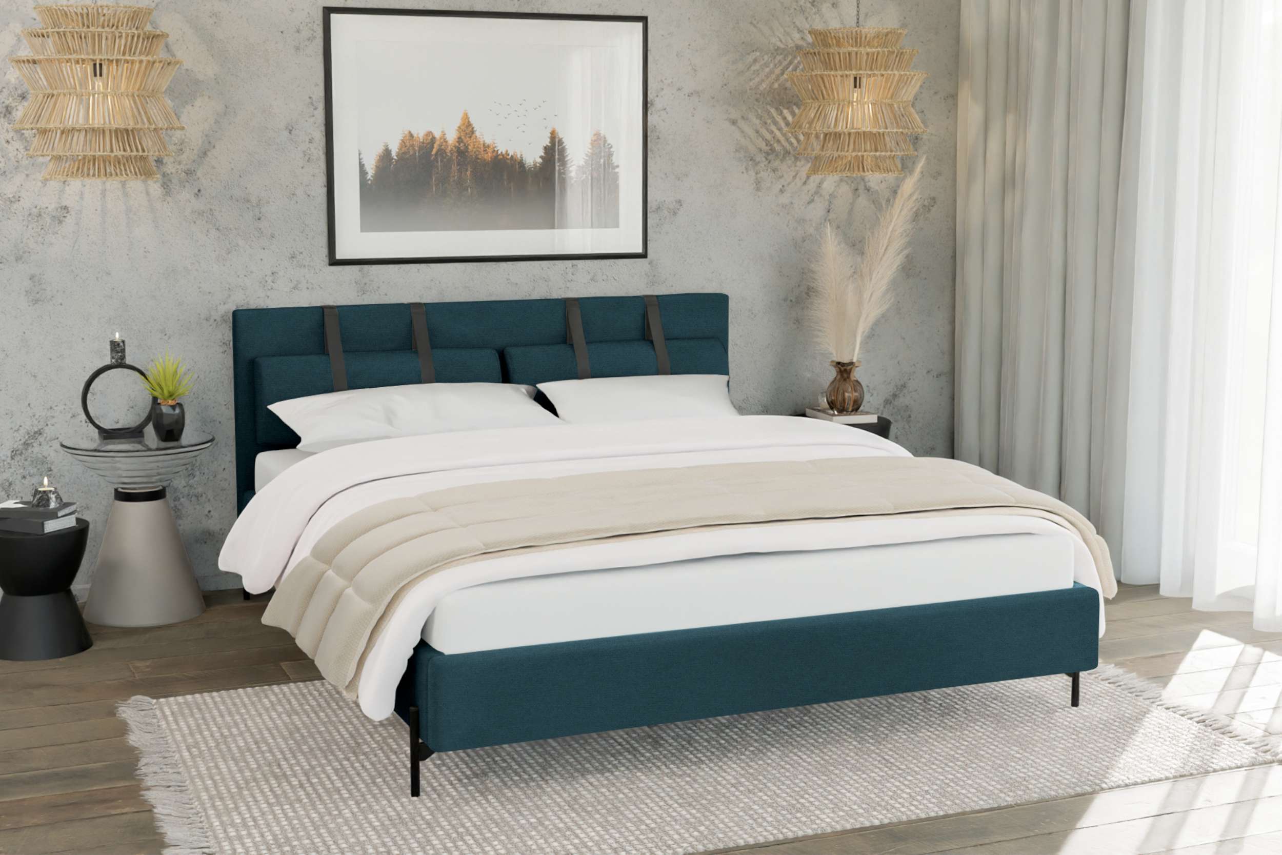 99rooms Stella Polsterbett 140x200 cm Velours ELEMENT Blau