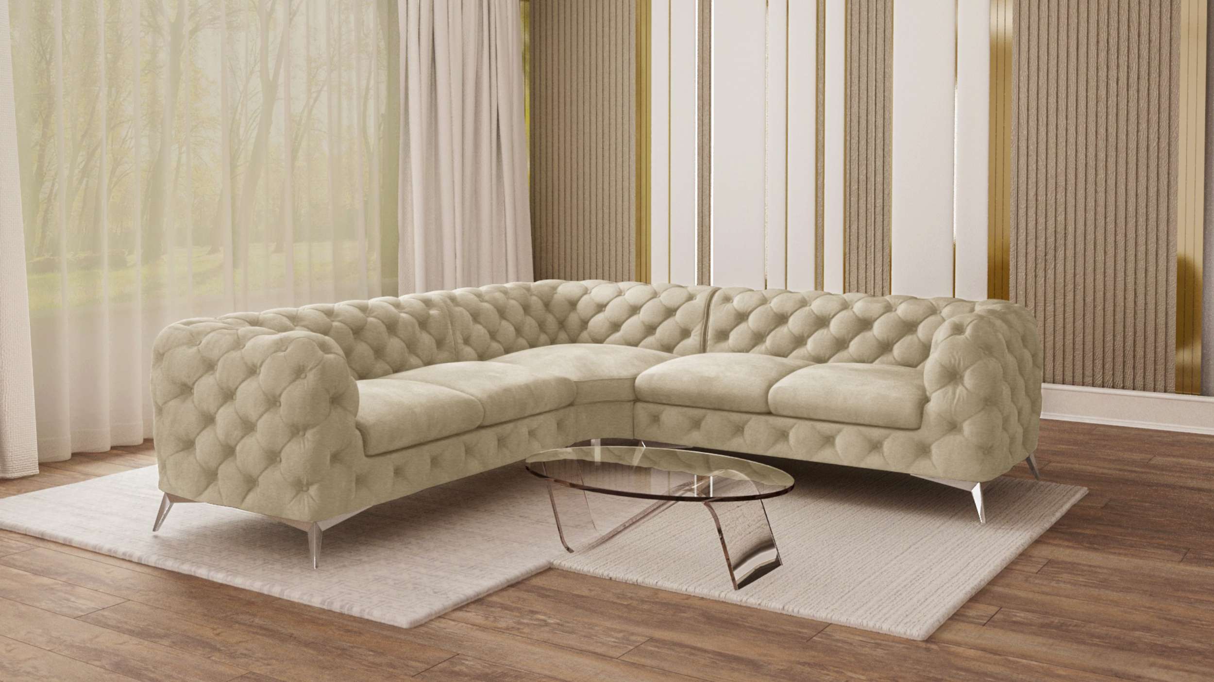 99rooms Medina Ecksofa Kunstleder CAYENNE Champagner Links