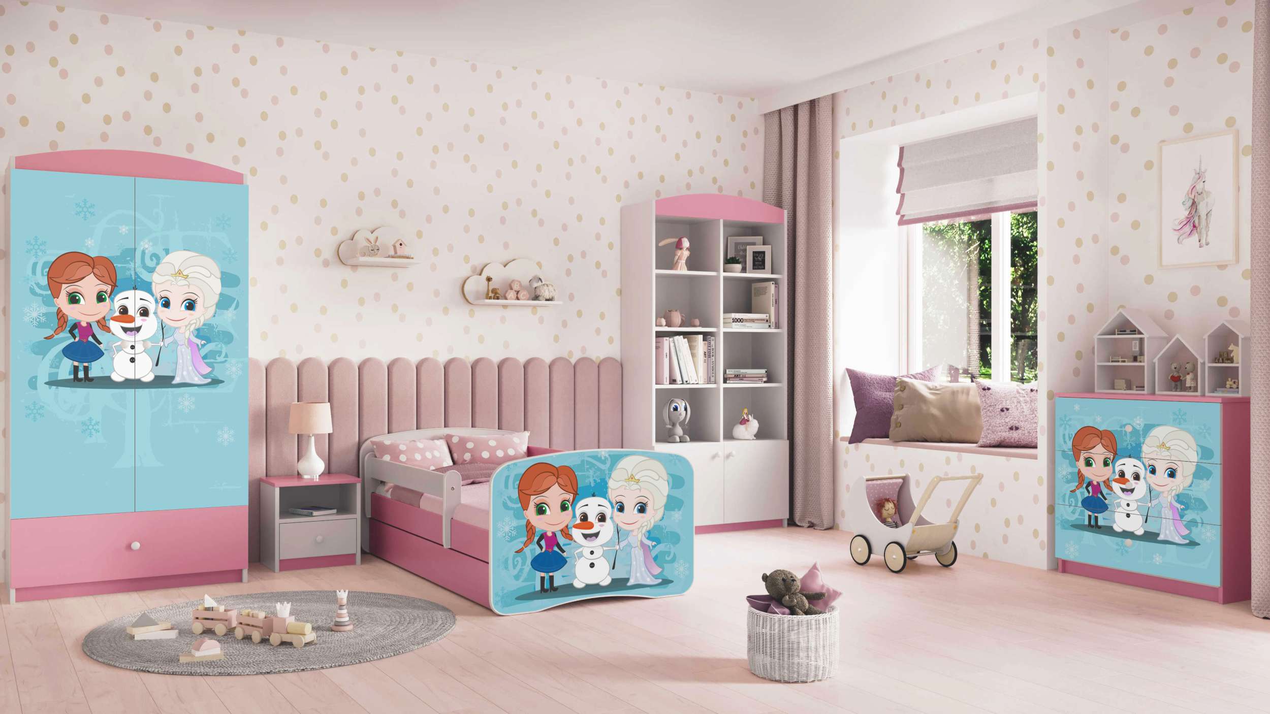 99rooms Dreams Motiv VIII Kinderzimmer-Set Weiß Rosa 80x160 cm