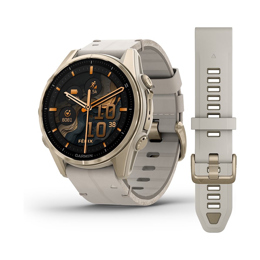 Garmin Smartwatch Fenix  8 - 43 mm AMOLED Sapphire Nebelgrau Softgold  010-02903-40