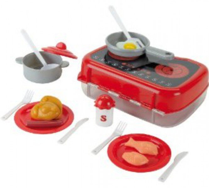 Theo Klein 9600 Kochkoffer für Kinder, Plattenherd mit Geschirr