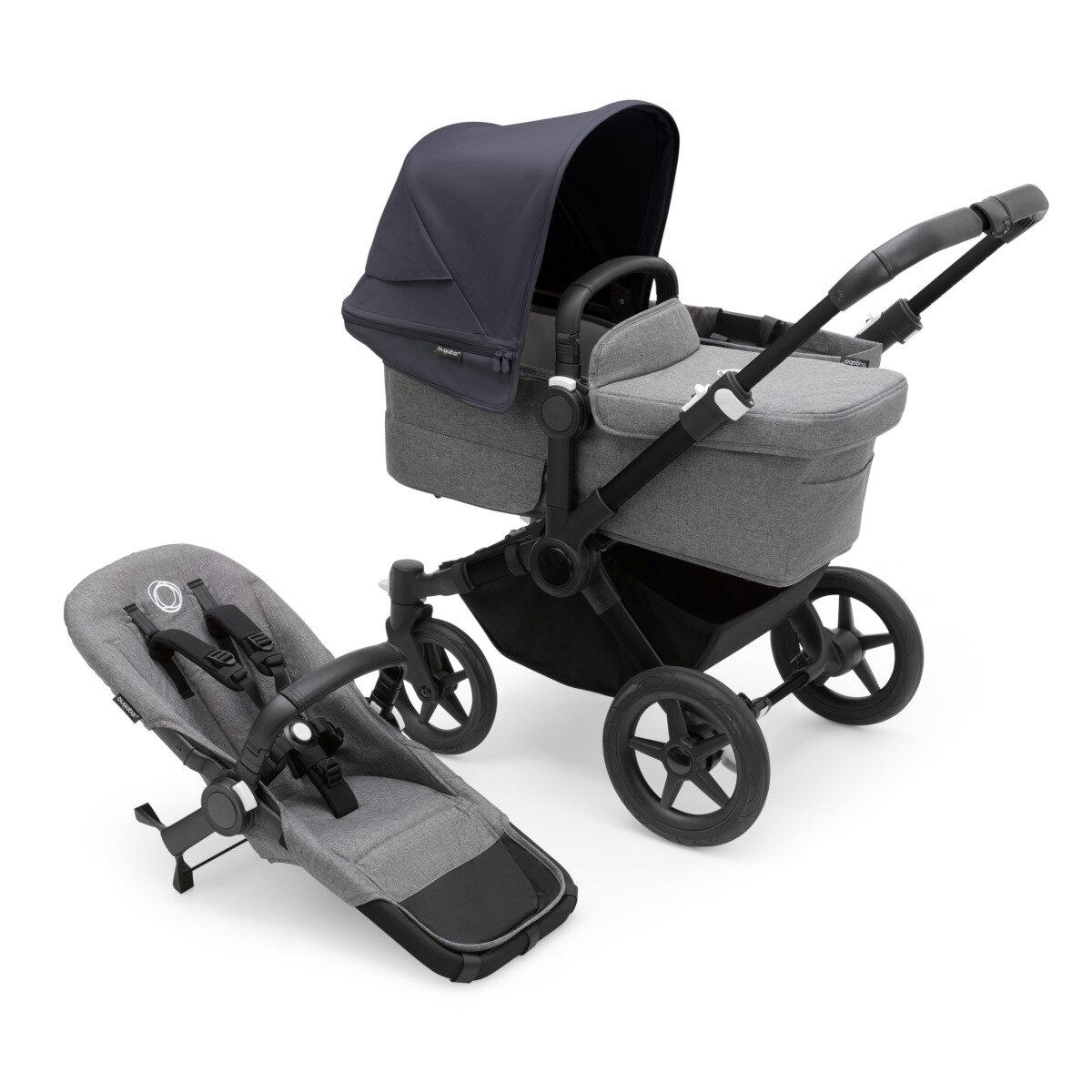 Bugaboo Donkey 5 Mono Mix & Match Kinderwagen Schwarz - Grau Meliert Sturmblau
