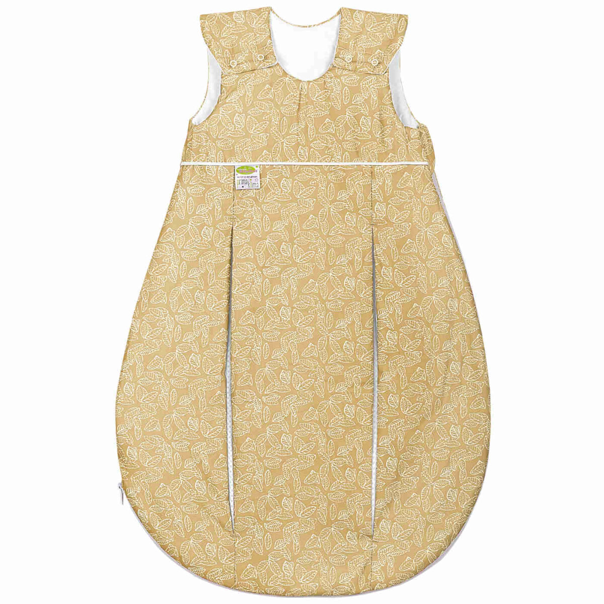 Odenwälder Schlafsack Prima Klima Jersey White Leaves Mustard 70 cm