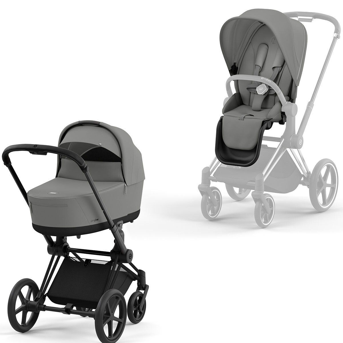Cybex Priam Rahmen Matt Schwarz, Lux und Seat Pack Mirage Grey Kollektion 2024