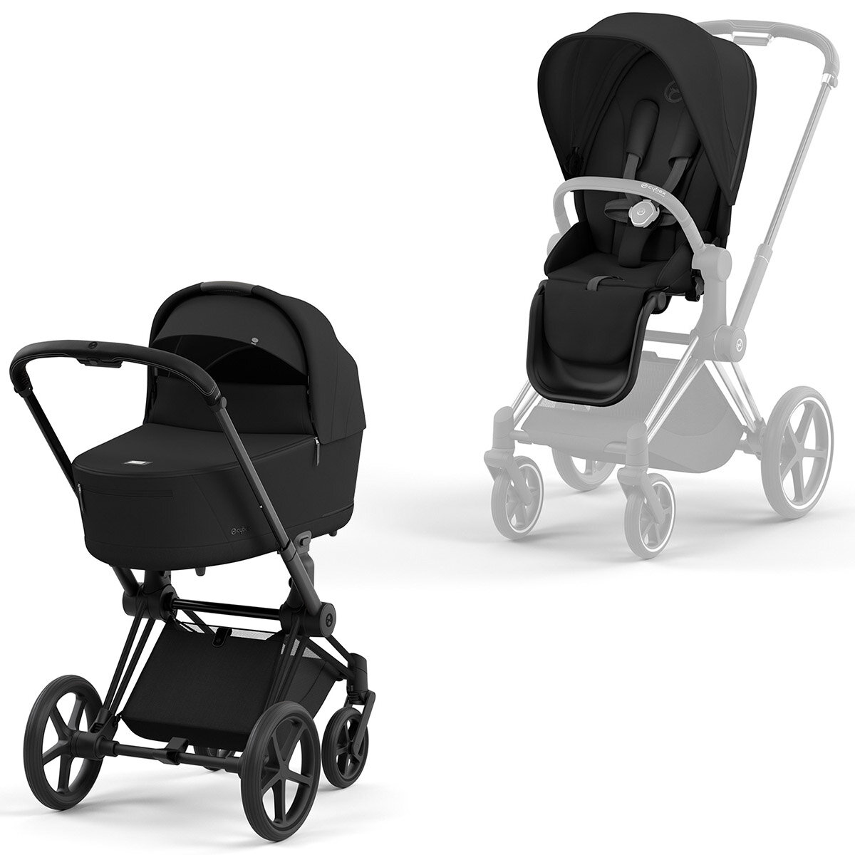 Cybex Priam Rahmen Matt Schwarz, Lux und Seat Pack Sepia Black Kollektion 2024