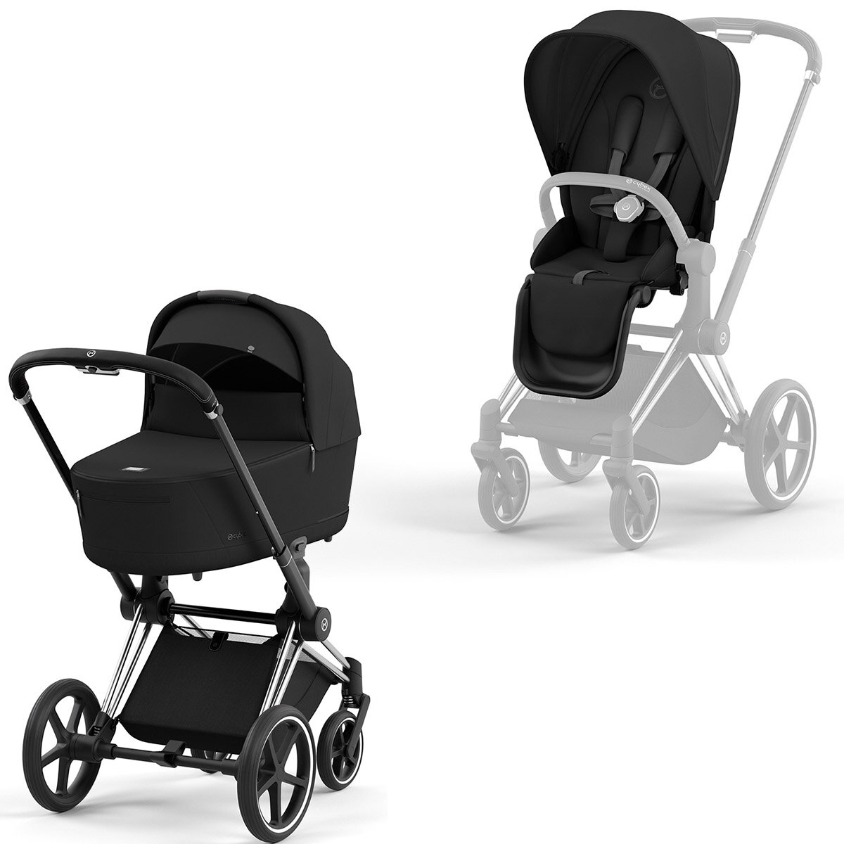 Cybex Priam Rahmen Chrome Schwarz, Lux und Seat Pack Sepia Black Kollektion 2024