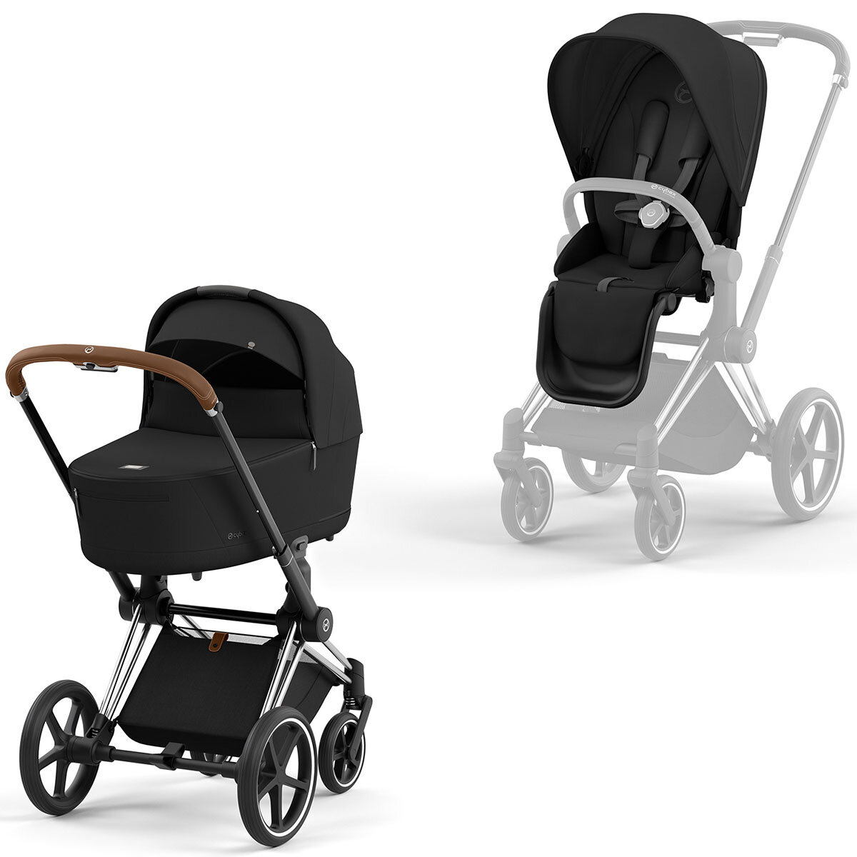 Cybex Priam Rahmen Chrome Braun, Lux und Seat Pack Sepia Black Kollektion 2024