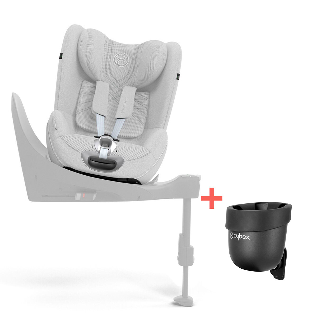 Cybex Kindersitz Sirona T I-Size Plus + Getränkehalter Platinum White