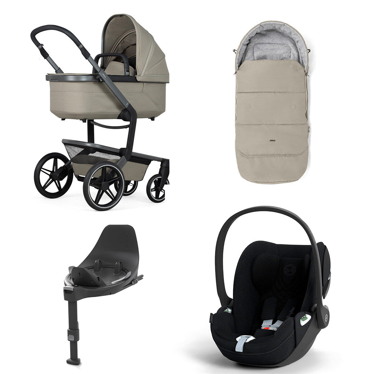 Joolz Day 5 Kinderwagen Set 4 in 1 inkl. Fußsack, Cybex Base T und Cybex Cloud T i-Size Plus Babyschale Sage Green Cloud T i-Size Plus Sepia Black