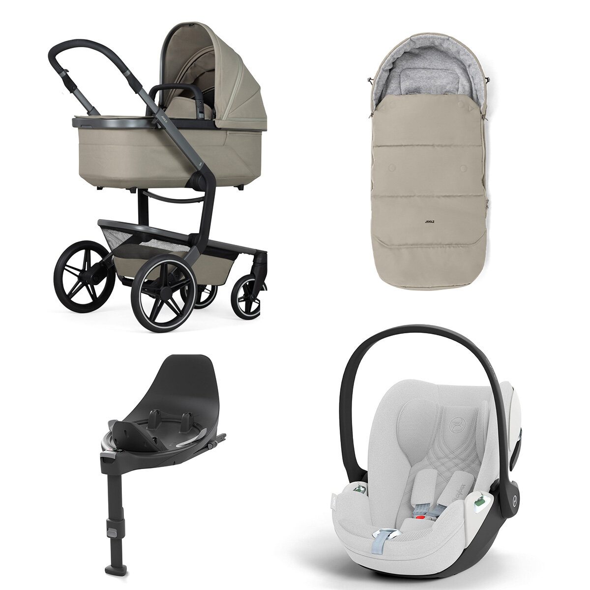 Joolz Day 5 Kinderwagen Set 4 in 1 inkl. Fußsack, Cybex Base T und Cybex Cloud T i-Size Plus Babyschale Sage Green Cloud T i-Size Plus Platinum White
