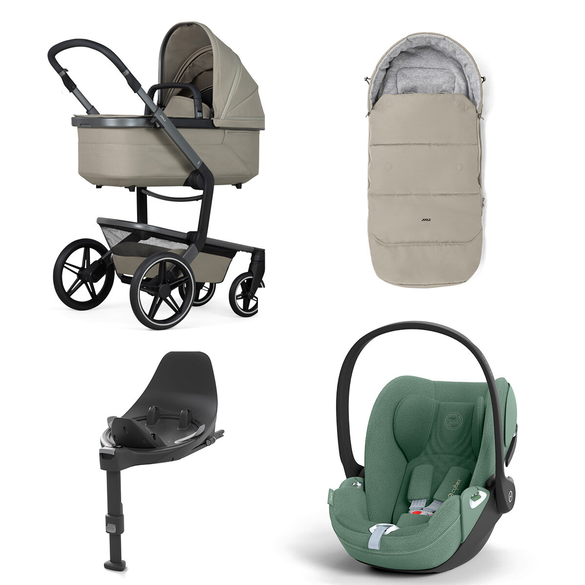 Joolz Day 5 Kinderwagen Set 4 in 1 inkl. Fußsack, Cybex Base T und Cybex Cloud T i-Size Plus Babyschale Sage Green Cloud T i-Size Plus Leaf Green