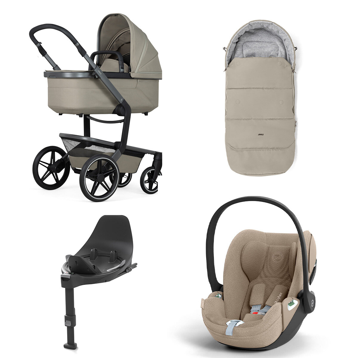Joolz Day 5 Kinderwagen Set 4 in 1 inkl. Fußsack, Cybex Base T und Cybex Cloud T i-Size Plus Babyschale Sage Green Cloud T i-Size Plus Cozy Beige